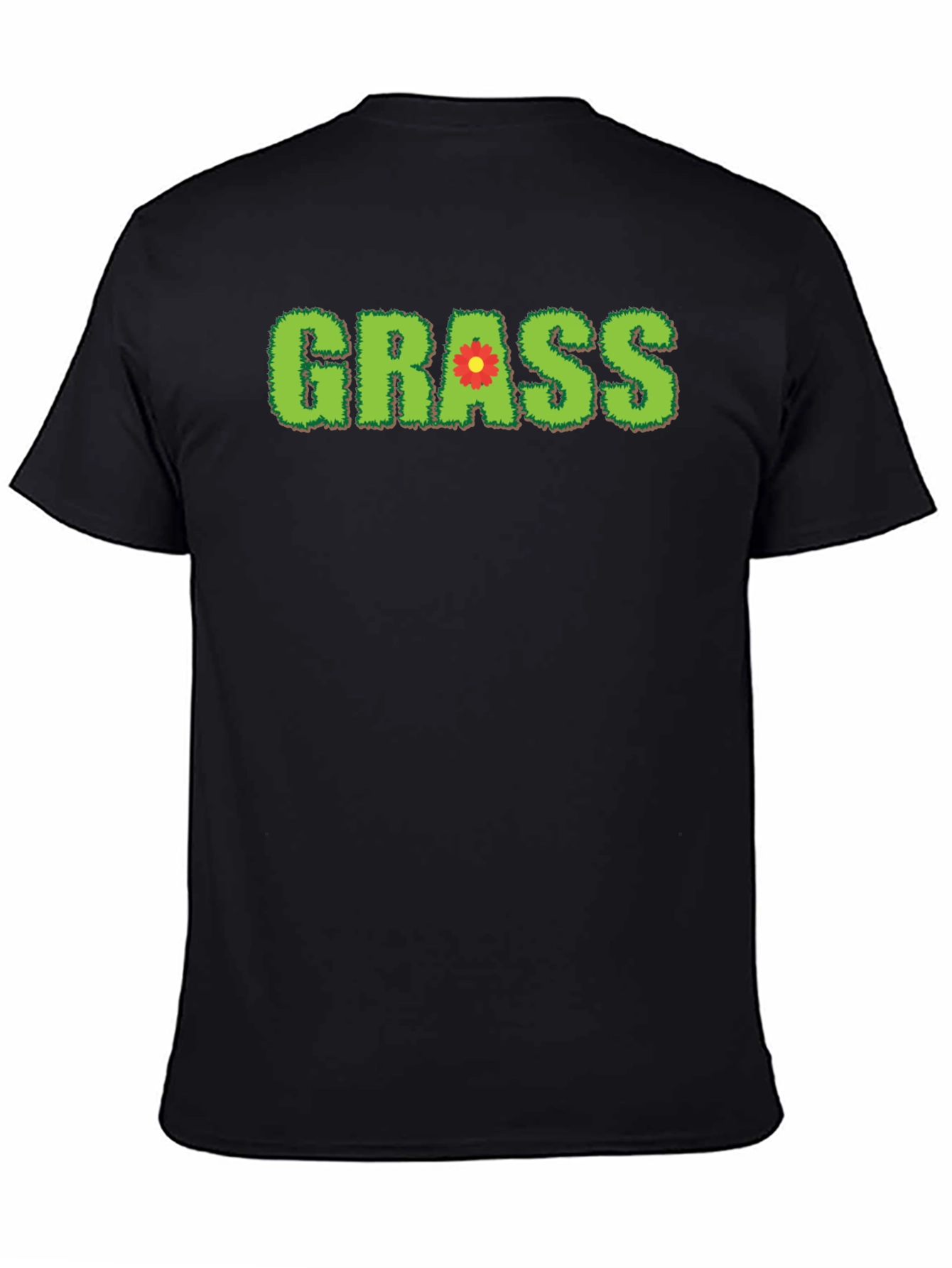 Novelty Grass Graphic T-Shirt - Black Cotton Blend