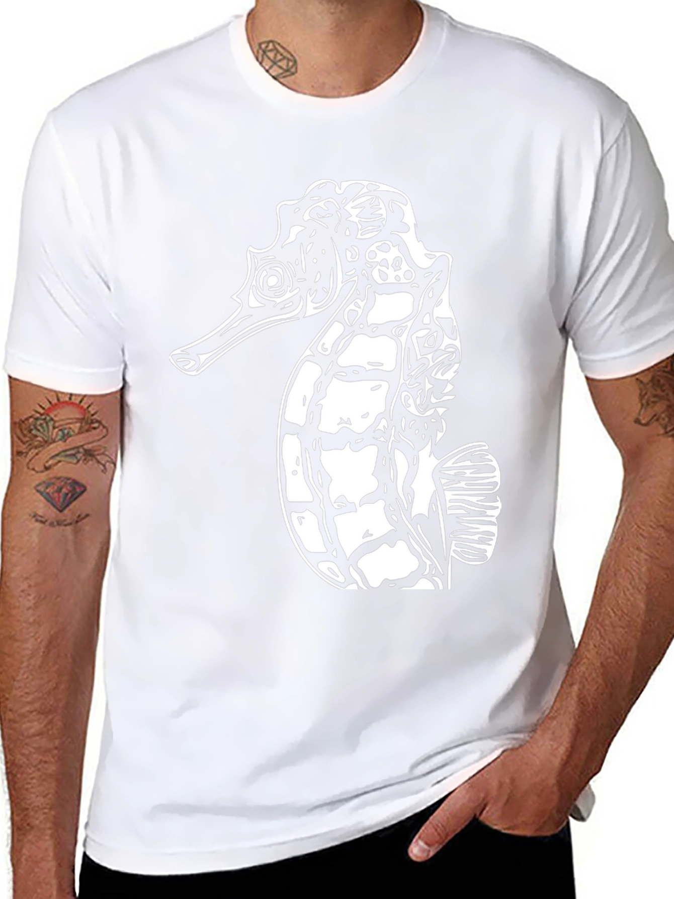 Sea Horse Graphic Tee - Black Cotton T-Shirt