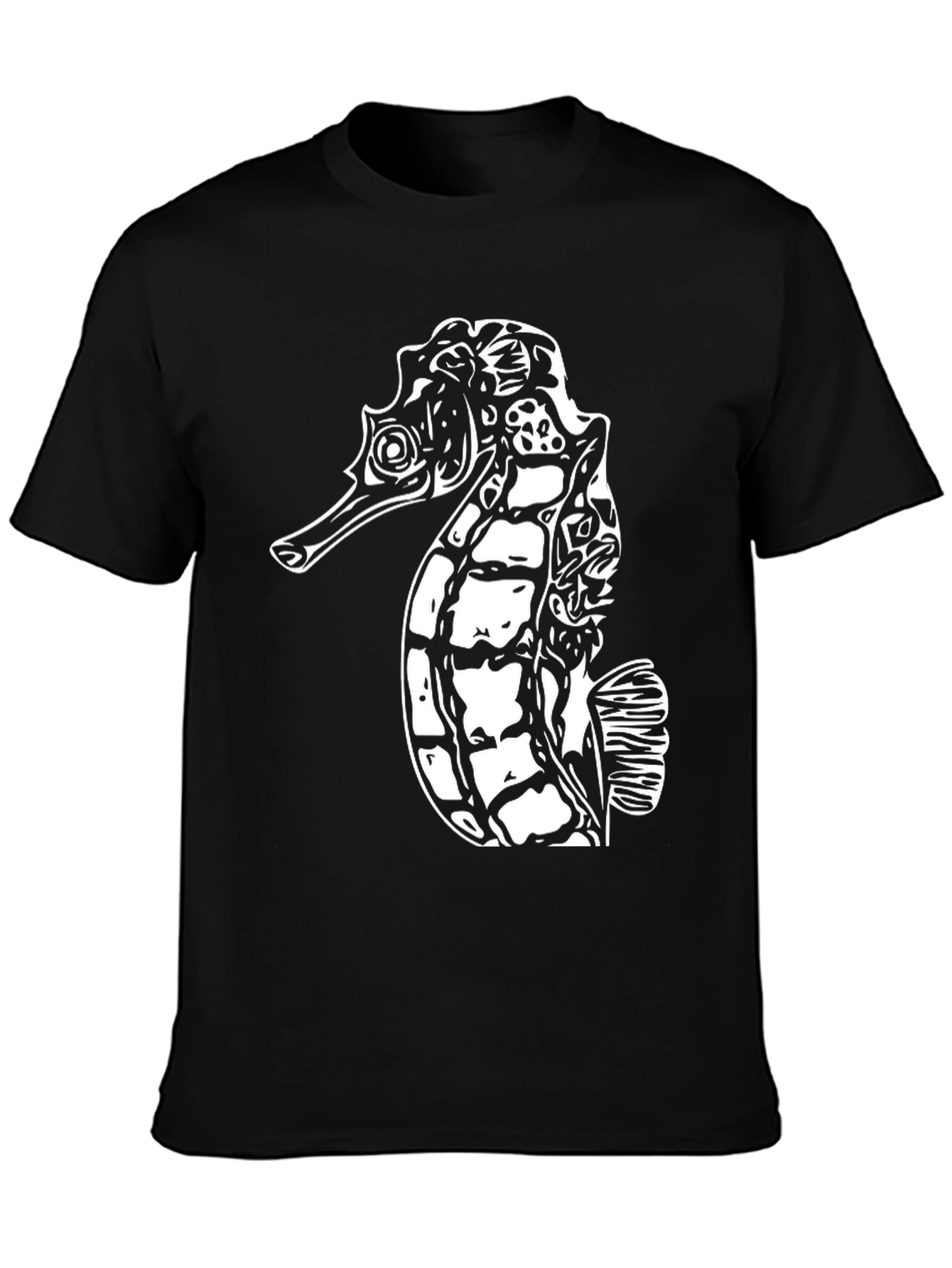 Sea Horse Graphic Tee - Black Cotton T-Shirt