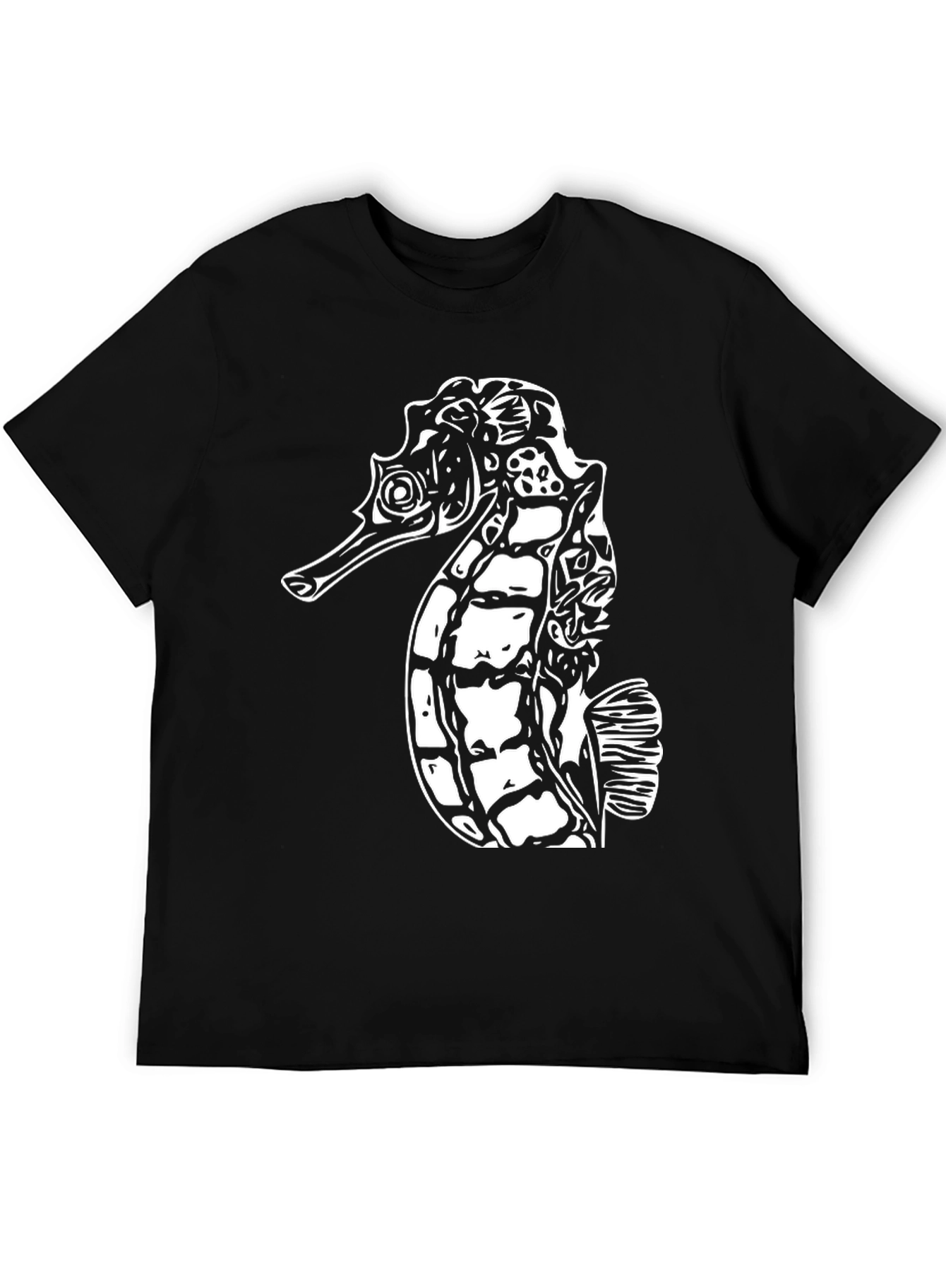 Sea Horse Graphic Tee - Black Cotton T-Shirt