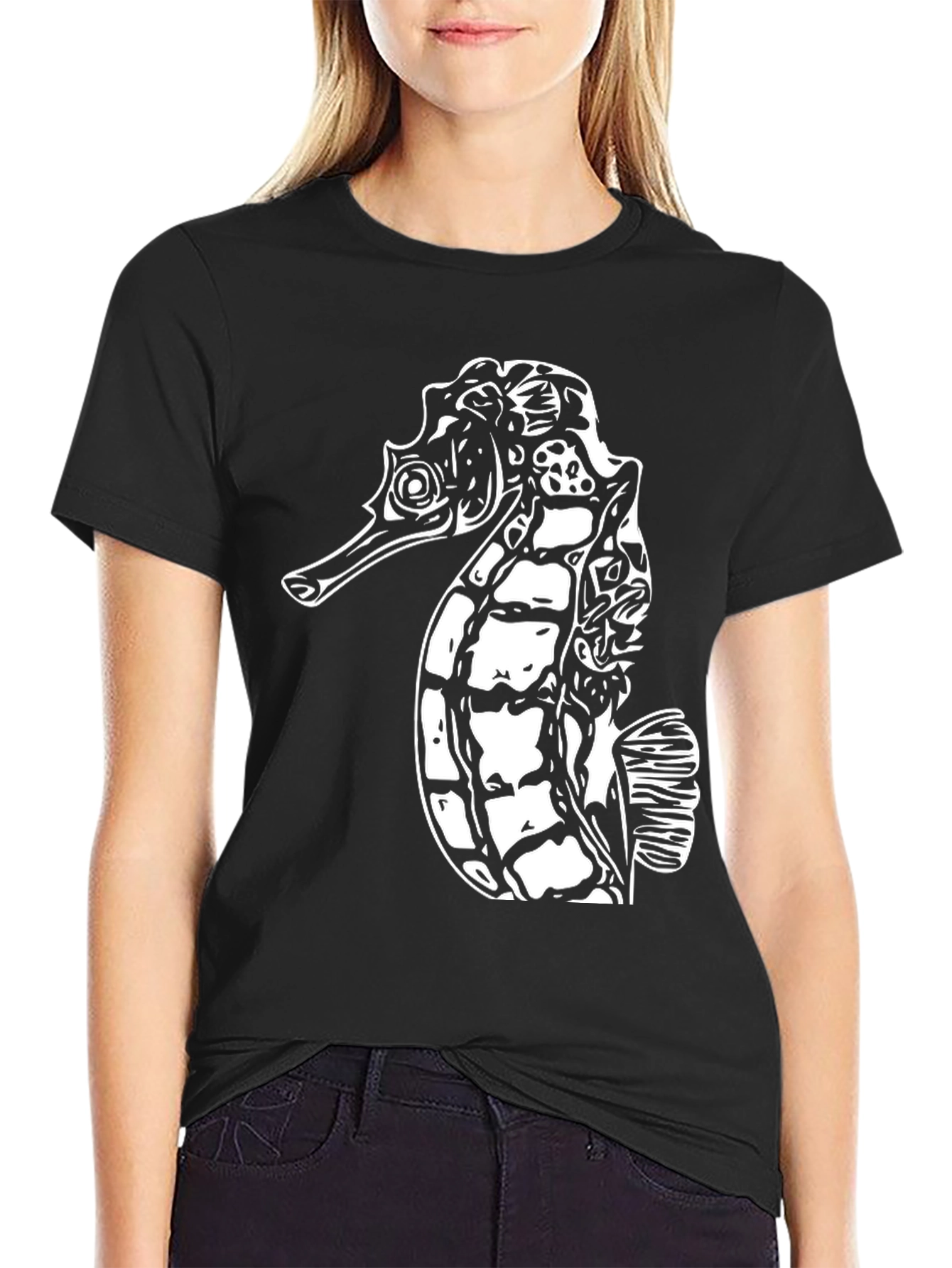 Sea Horse Graphic Tee - Black Cotton T-Shirt