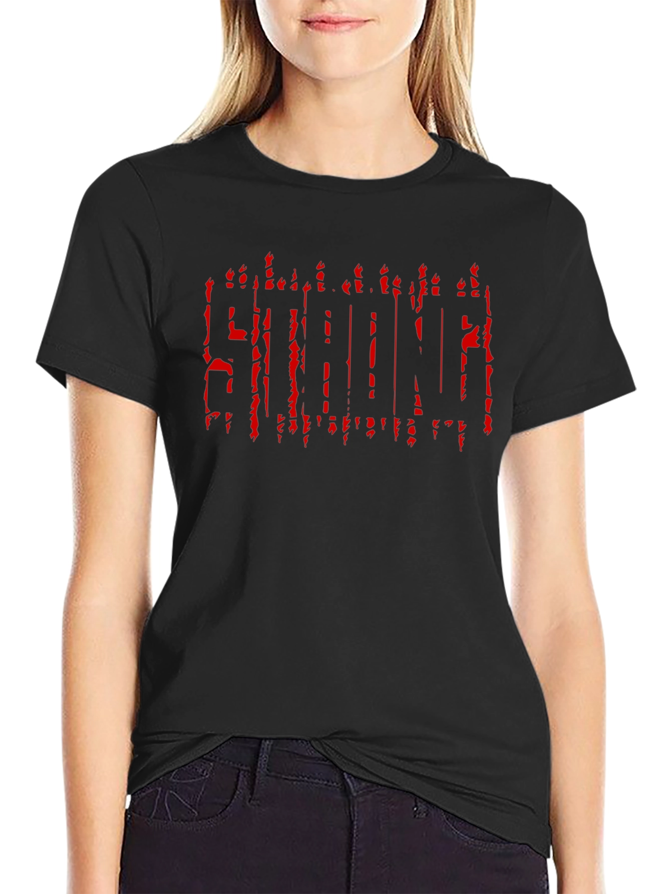 Strong Red Graphic Black T-Shirt