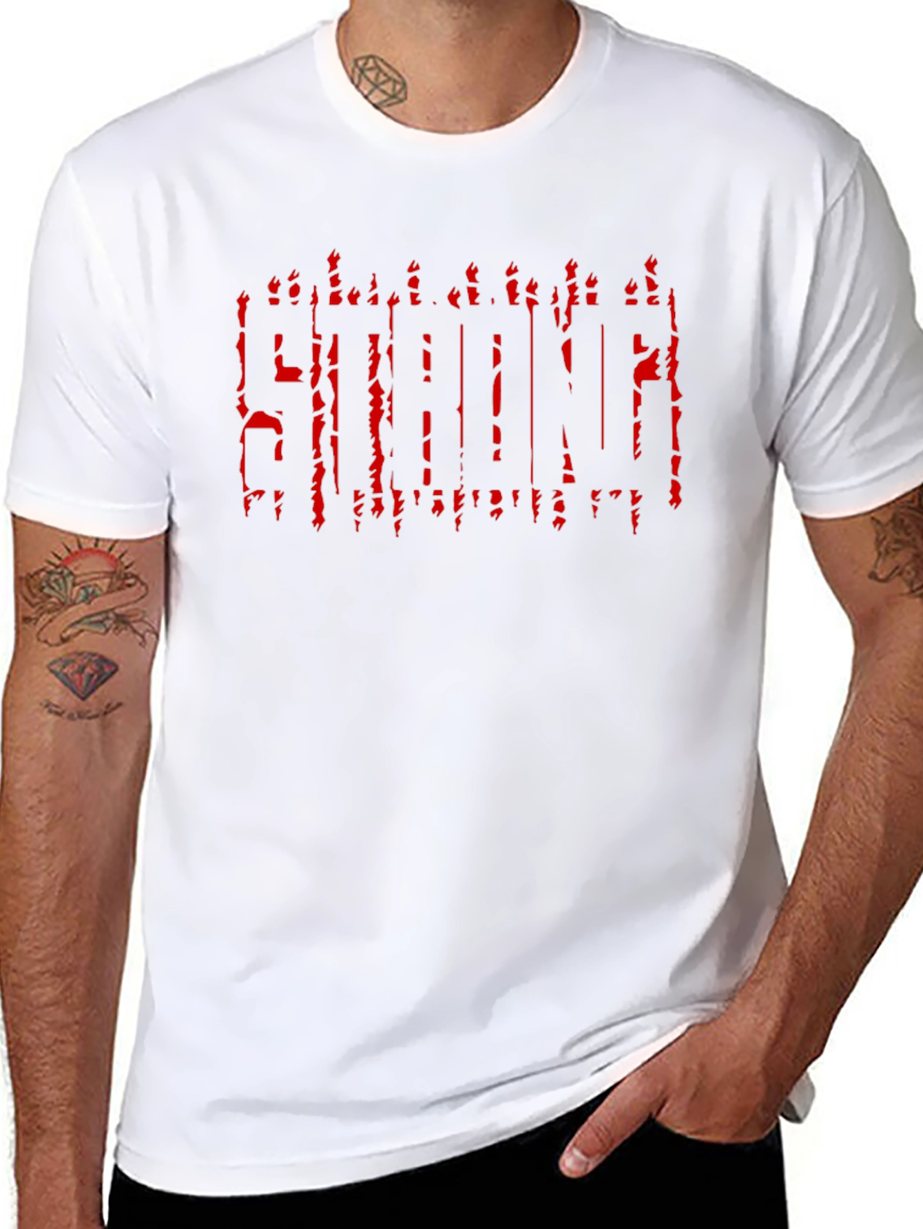 Strong Red Graphic Black T-Shirt