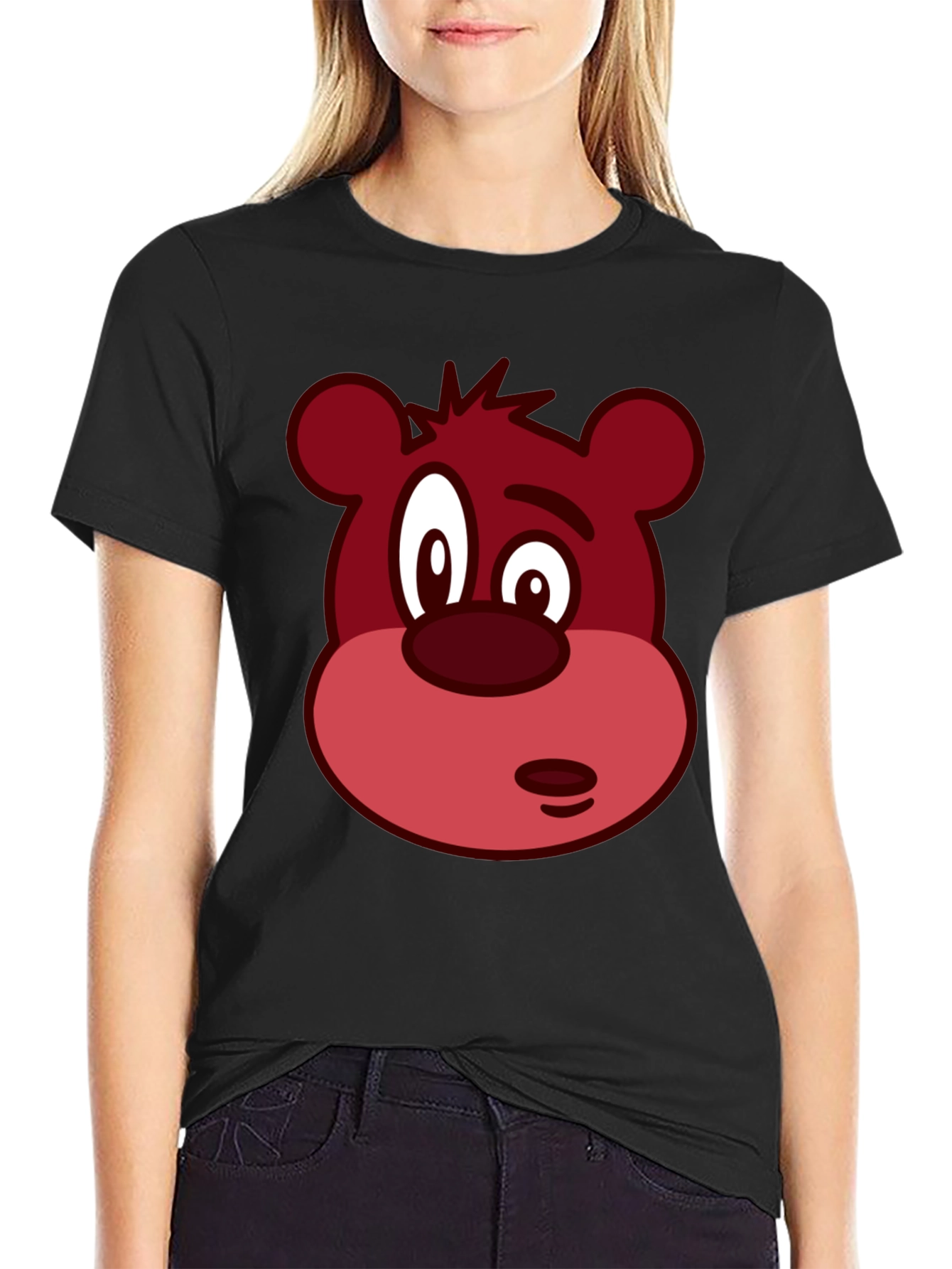Novelty Bear Face Graphic Black T-Shirt