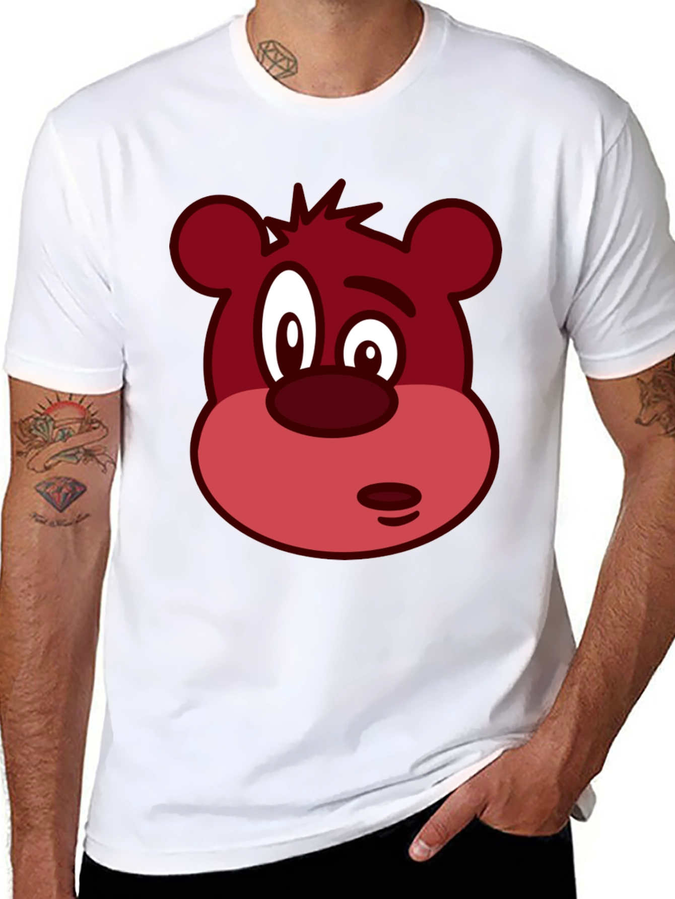 Novelty Bear Face Graphic Black T-Shirt