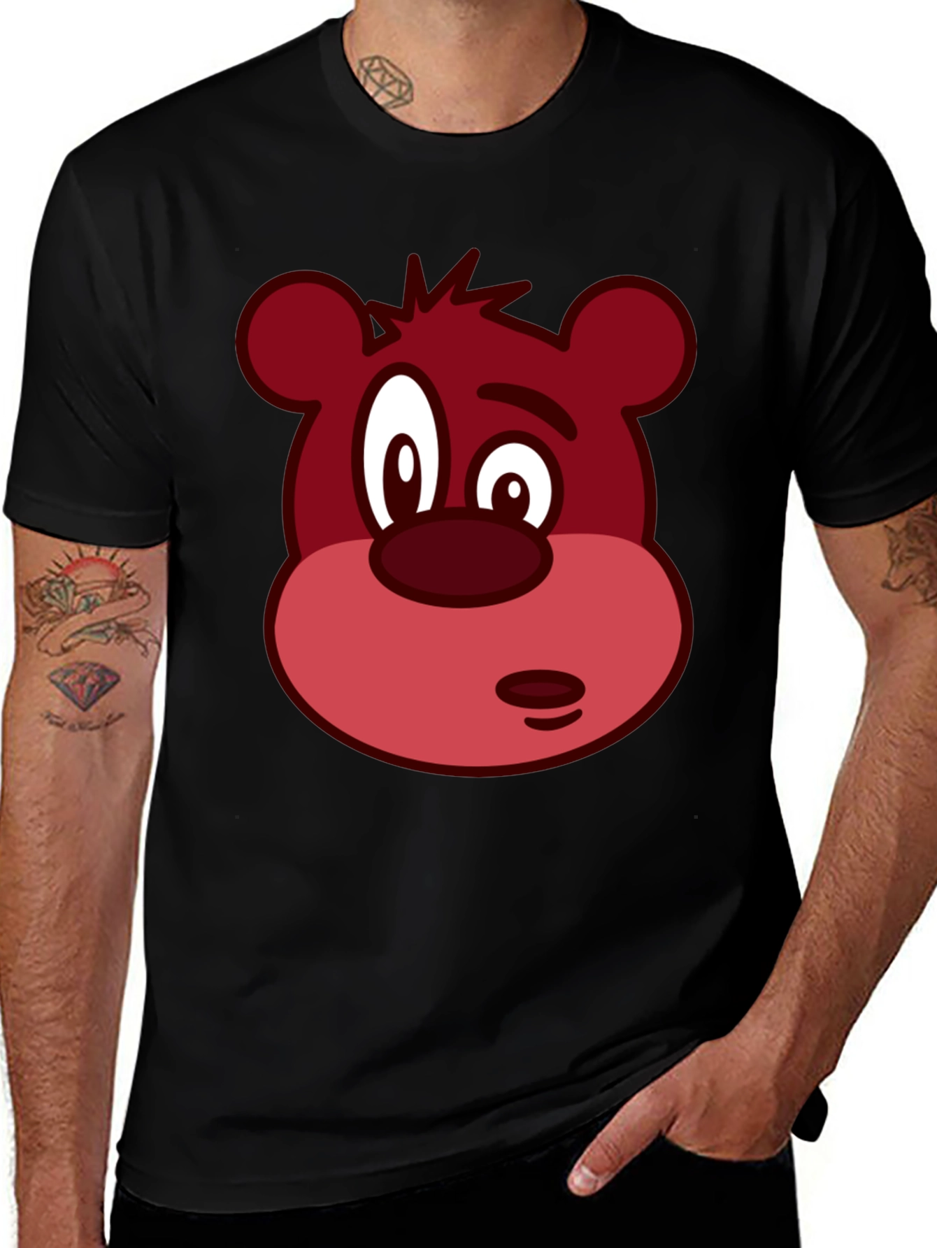 Novelty Bear Face Graphic Black T-Shirt