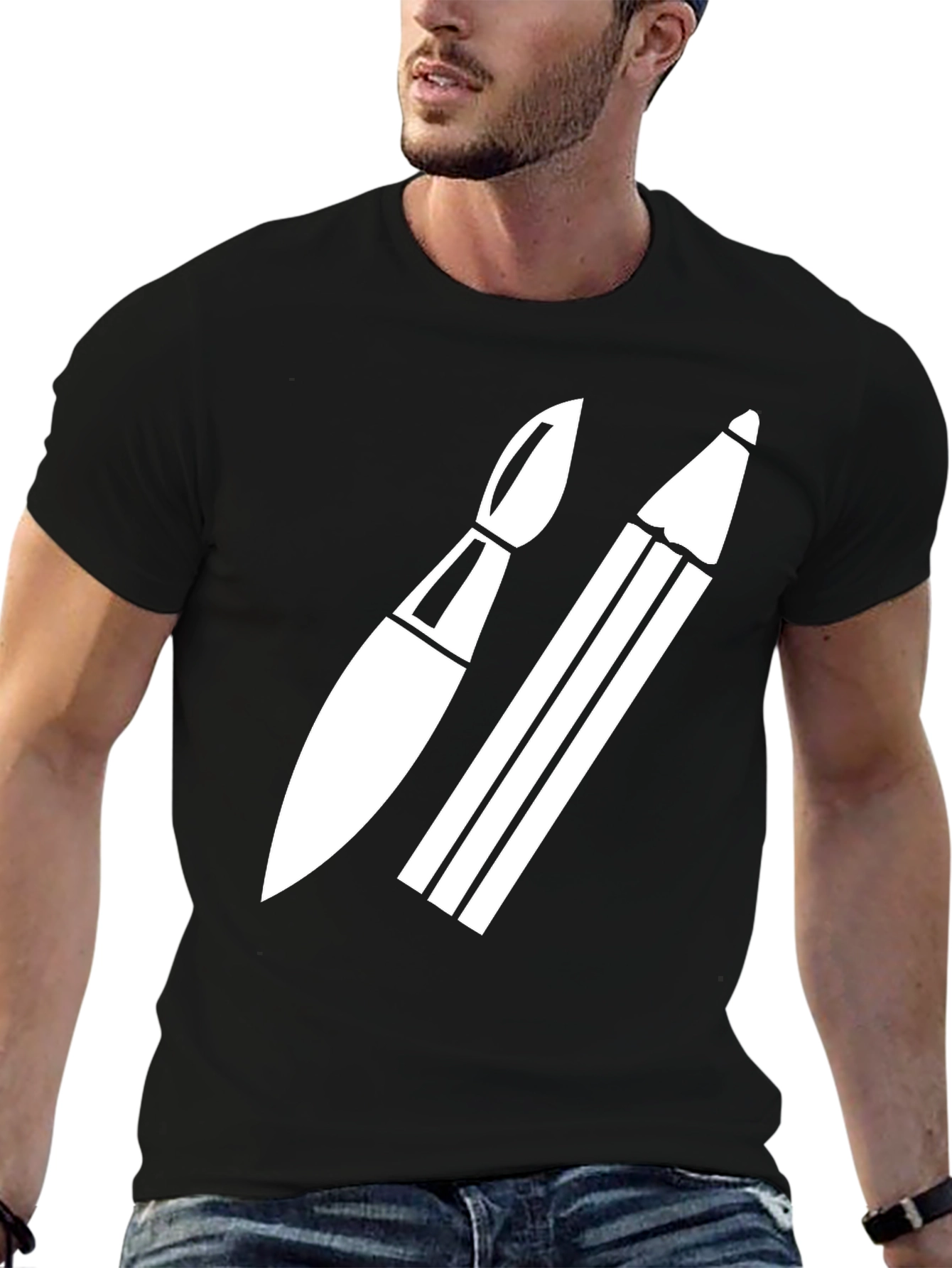 Artist Tee: Brush & Pencil Black T-Shirt