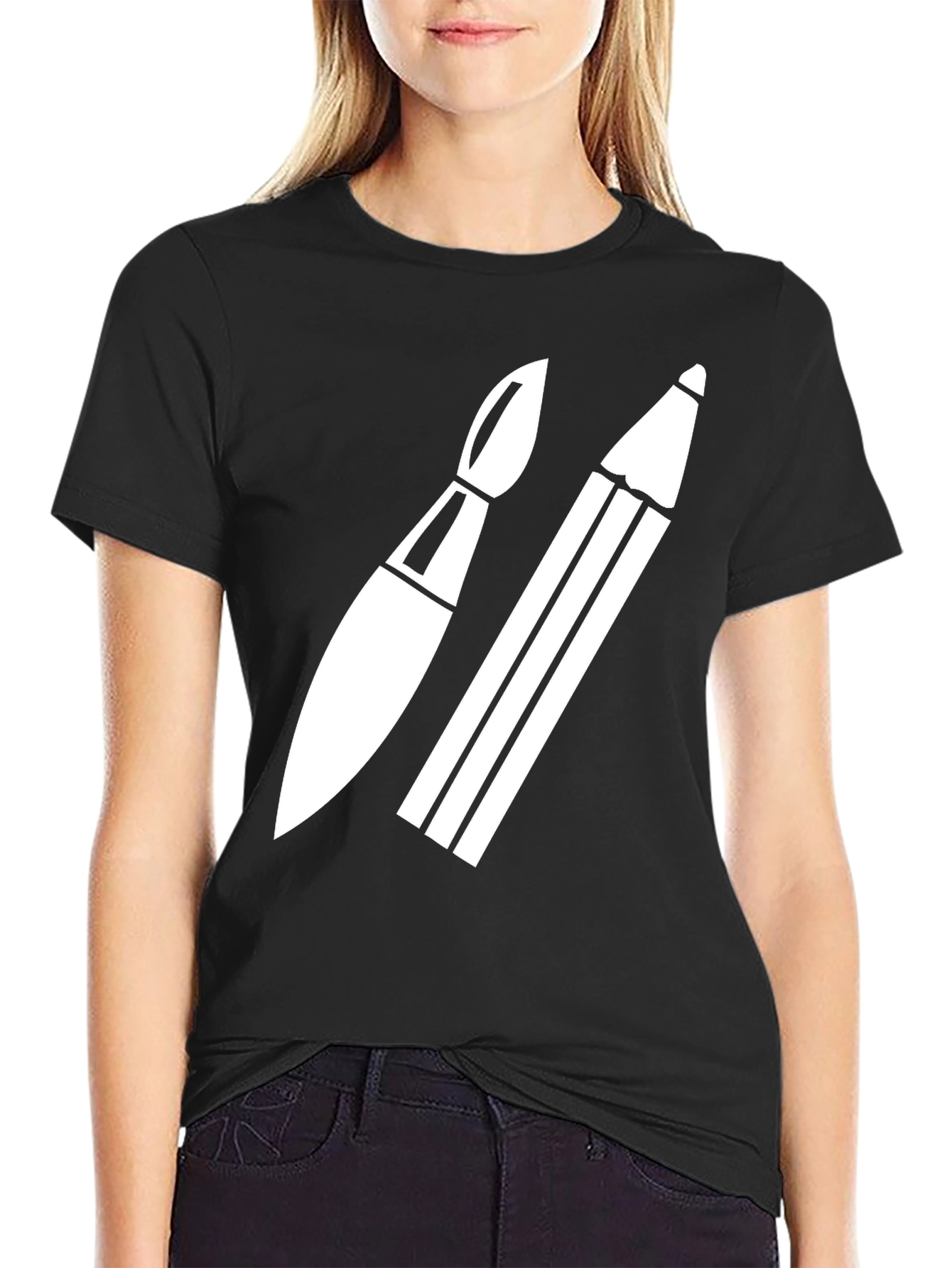 Artist Tee: Brush & Pencil Black T-Shirt