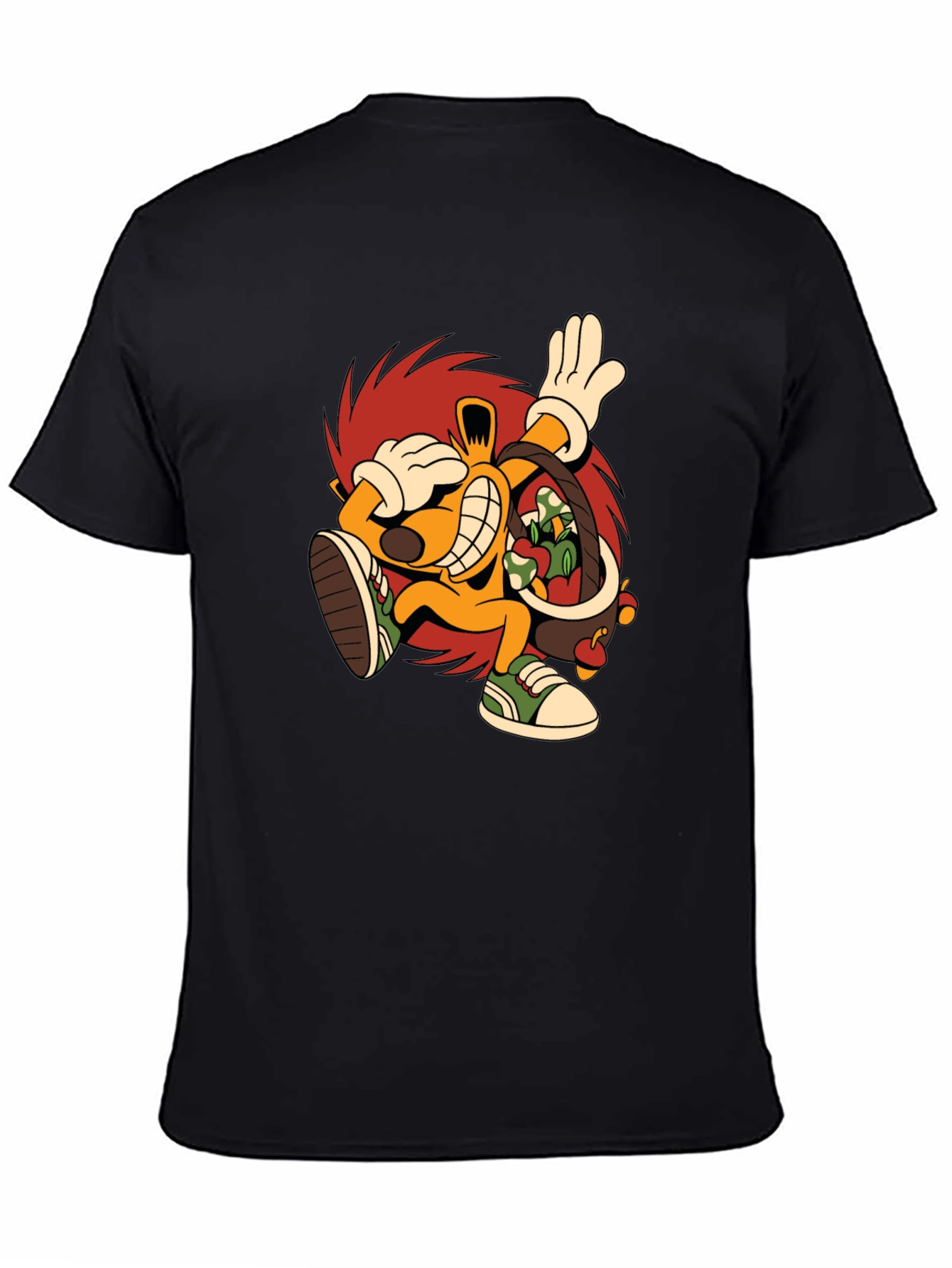 Cartoon Hedgehog Graphic Black T-Shirt