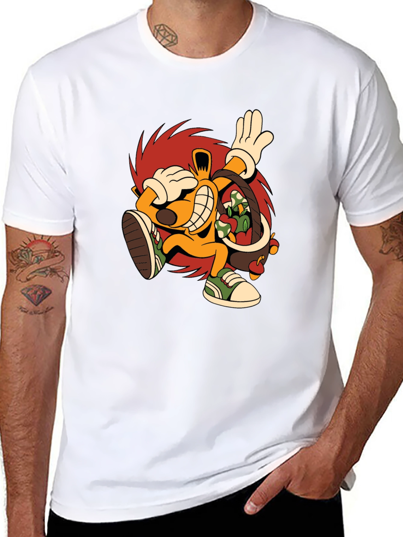 Cartoon Hedgehog Graphic Black T-Shirt