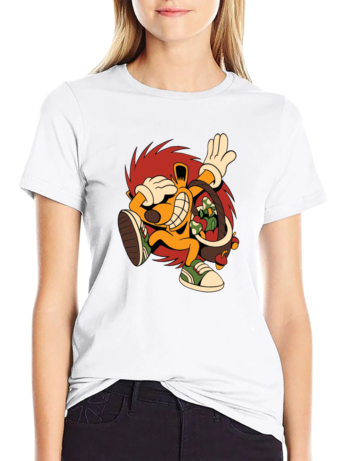 Cartoon Hedgehog Graphic Black T-Shirt