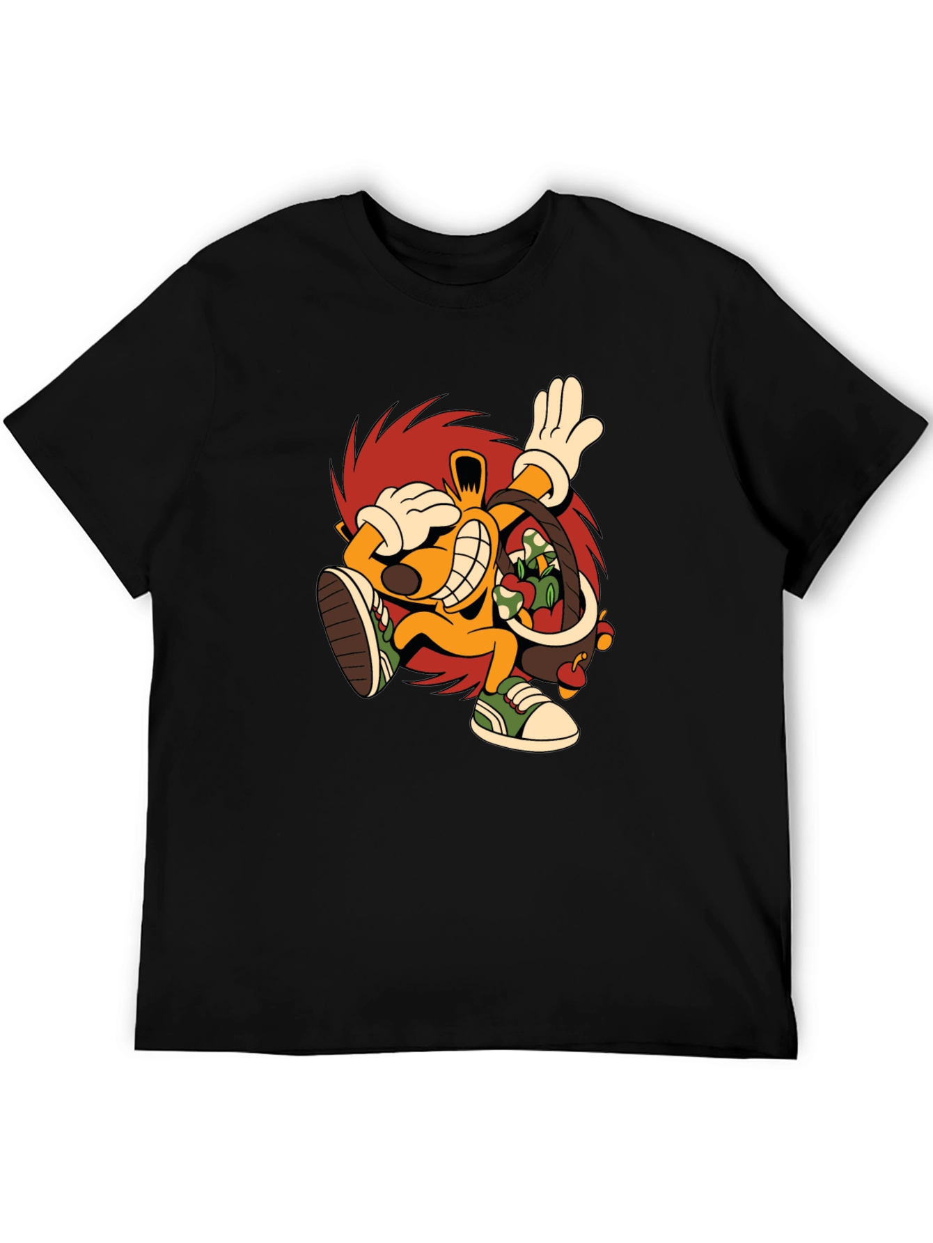 Cartoon Hedgehog Graphic Black T-Shirt