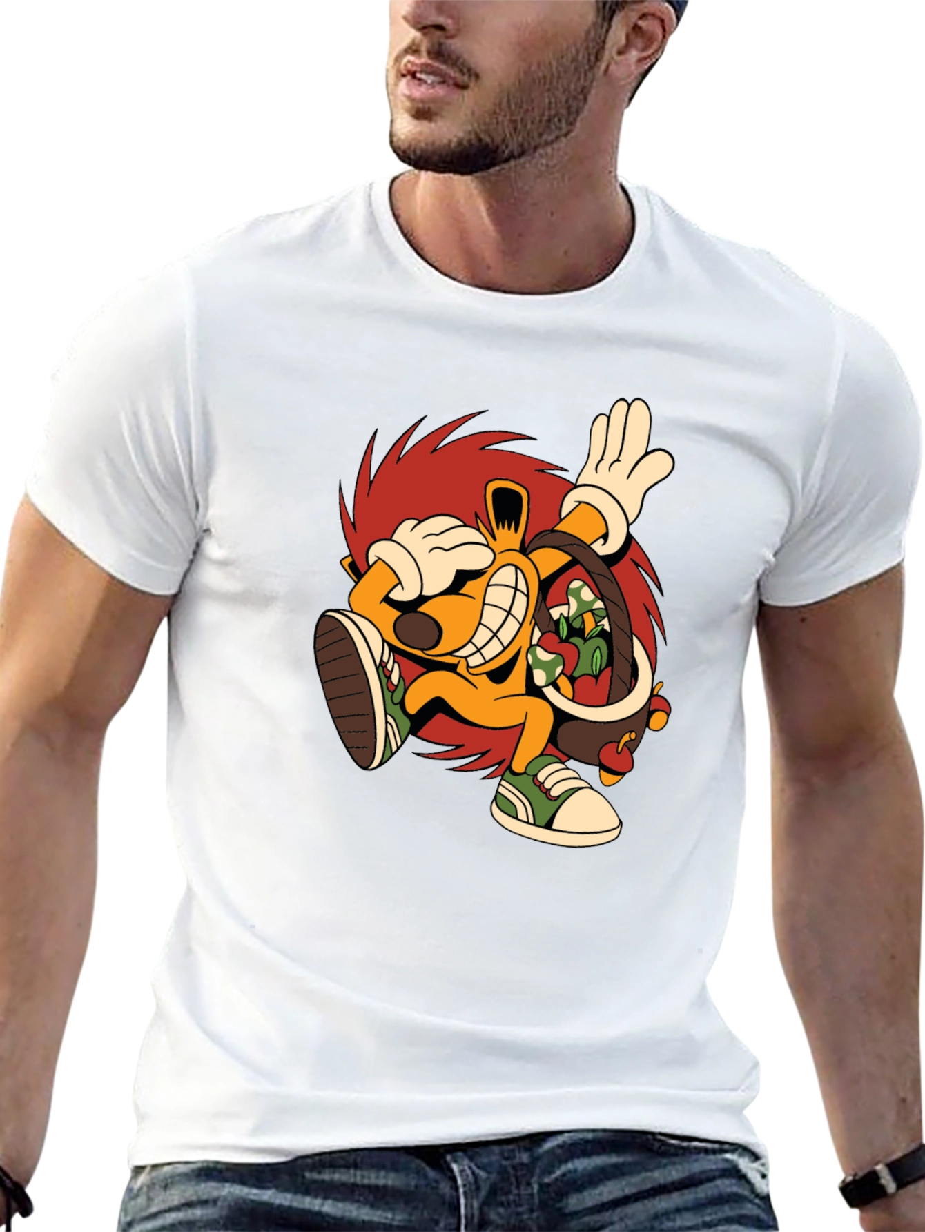 Cartoon Hedgehog Graphic Black T-Shirt