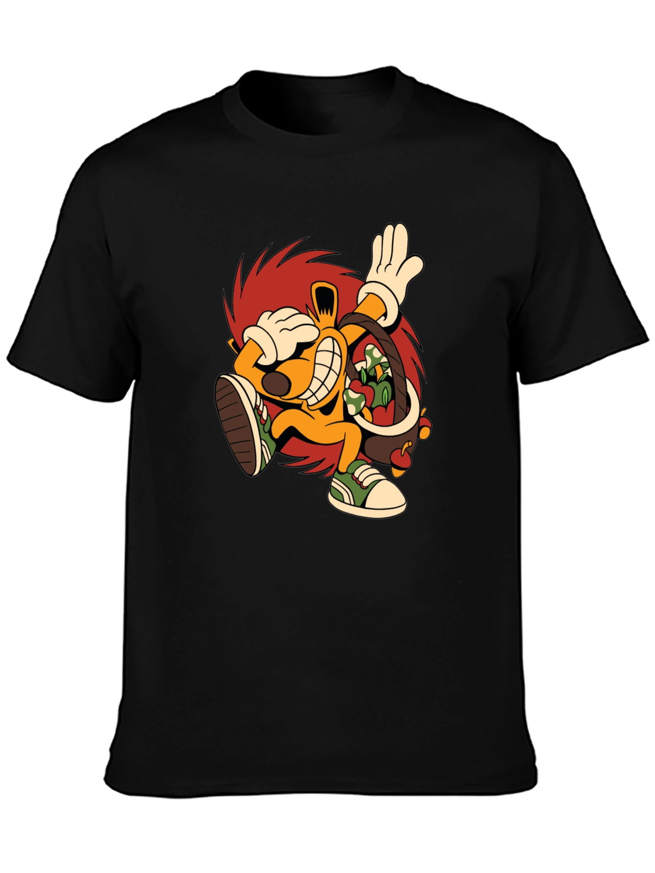 Cartoon Hedgehog Graphic Black T-Shirt