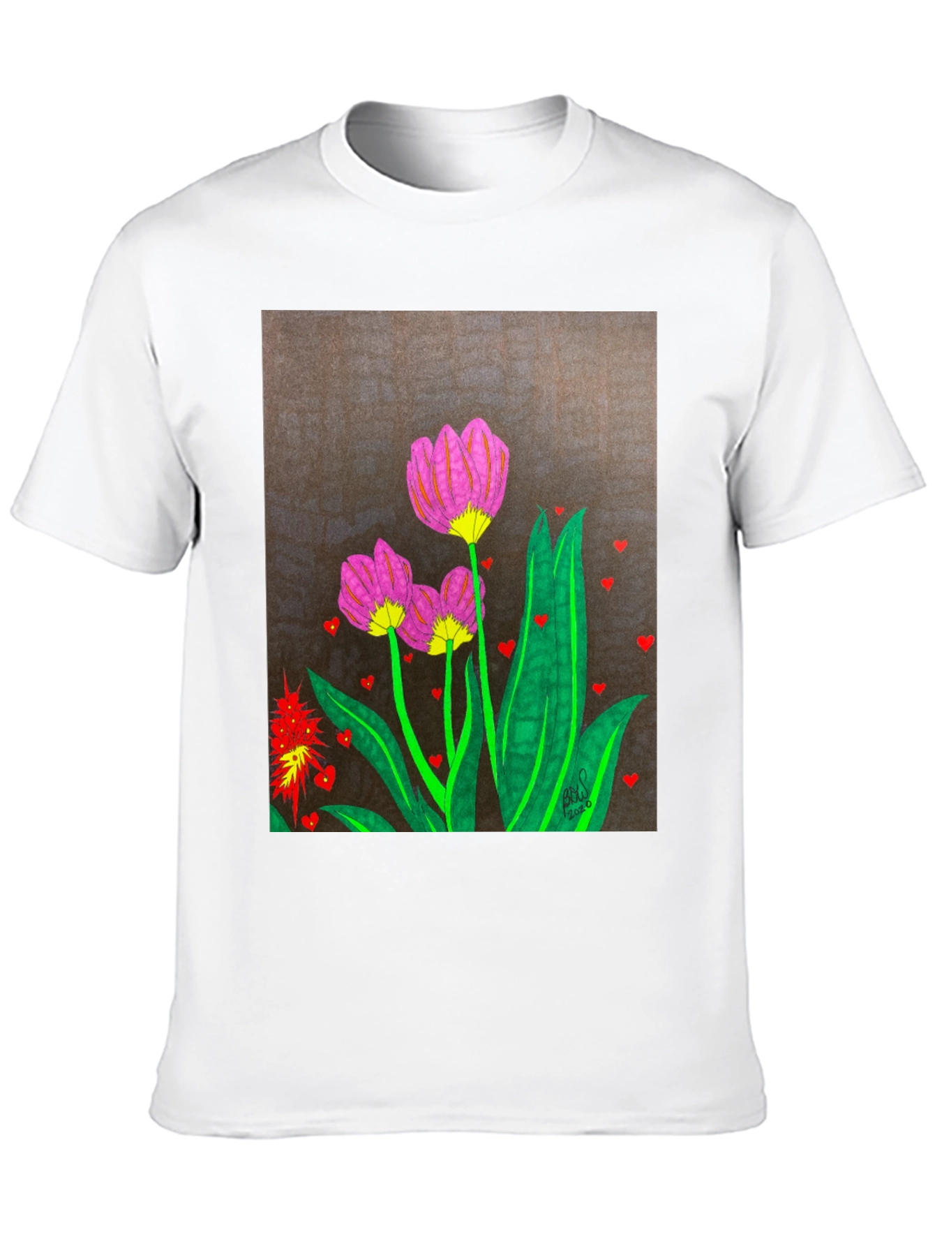 Floral Heart Art Black T-Shirt