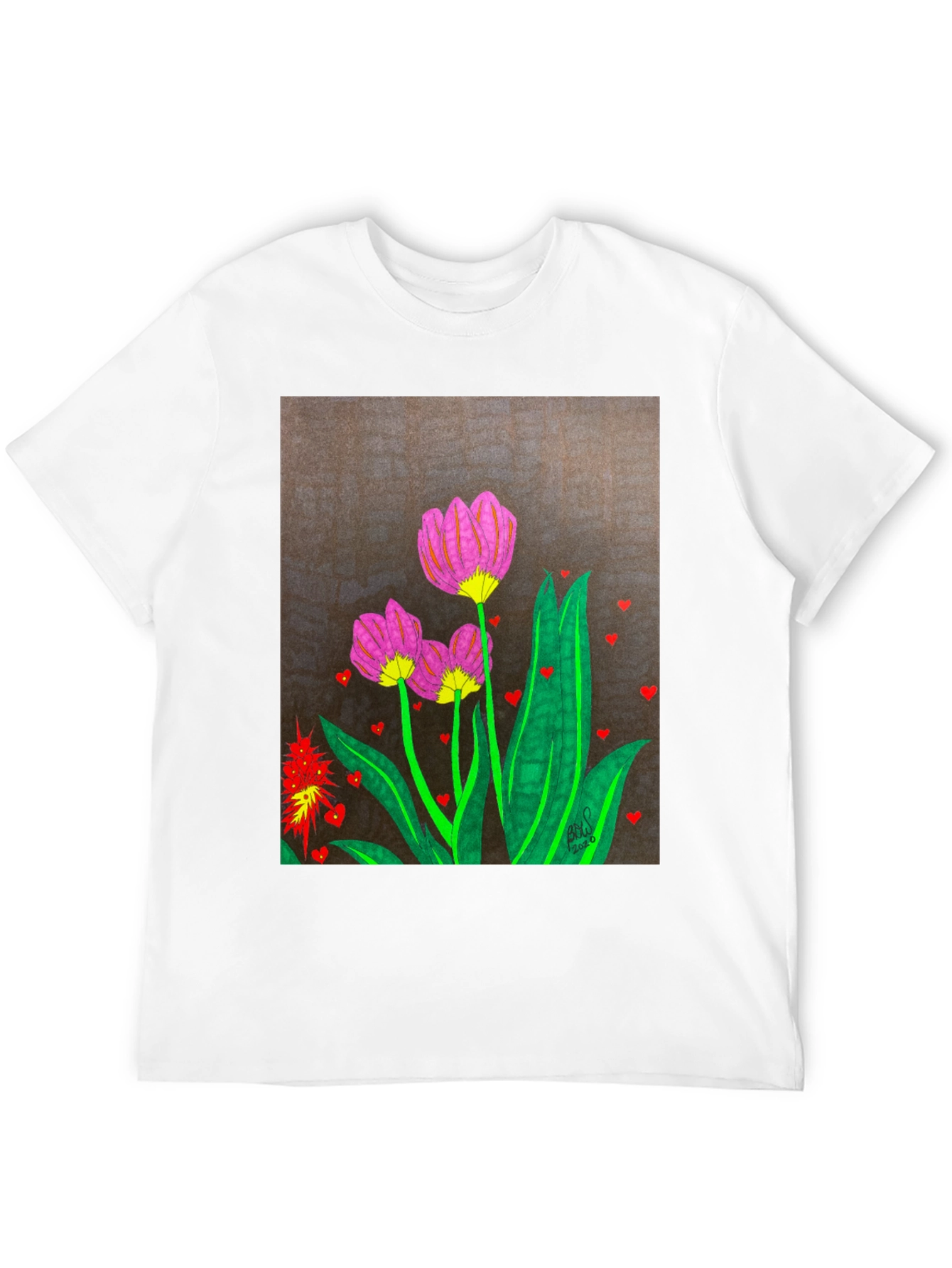 Floral Heart Art Black T-Shirt