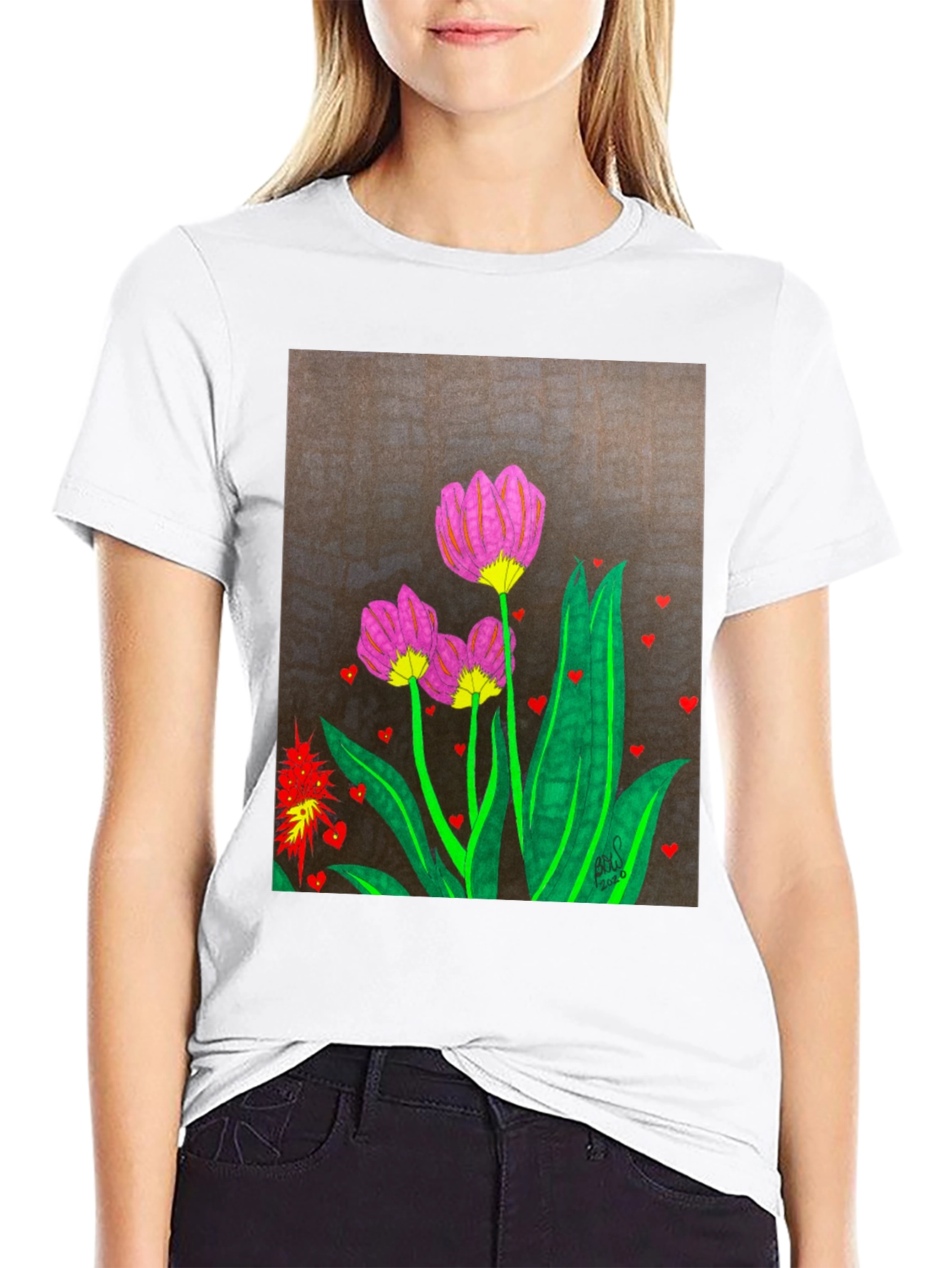 Floral Heart Art Black T-Shirt