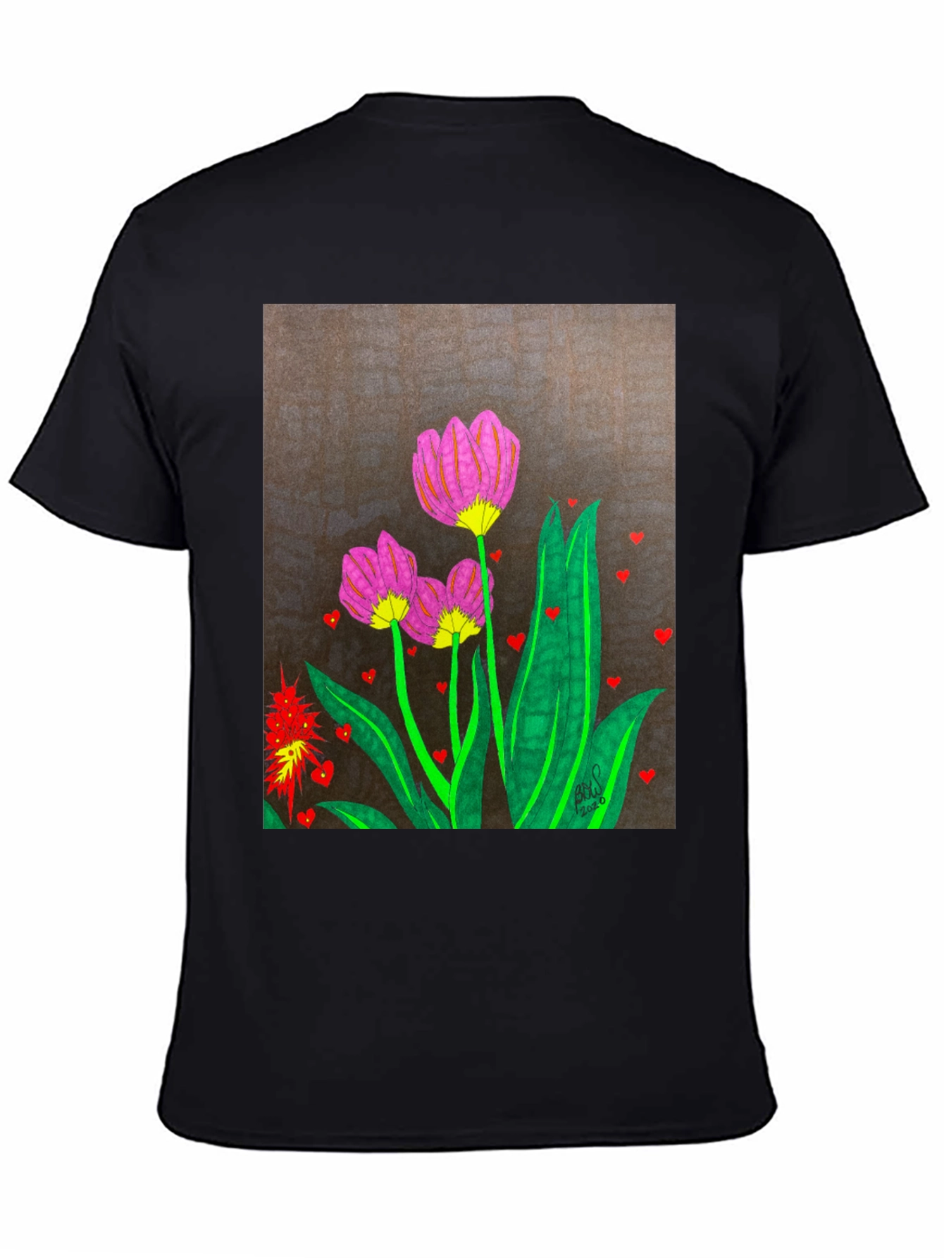 Floral Heart Art Black T-Shirt