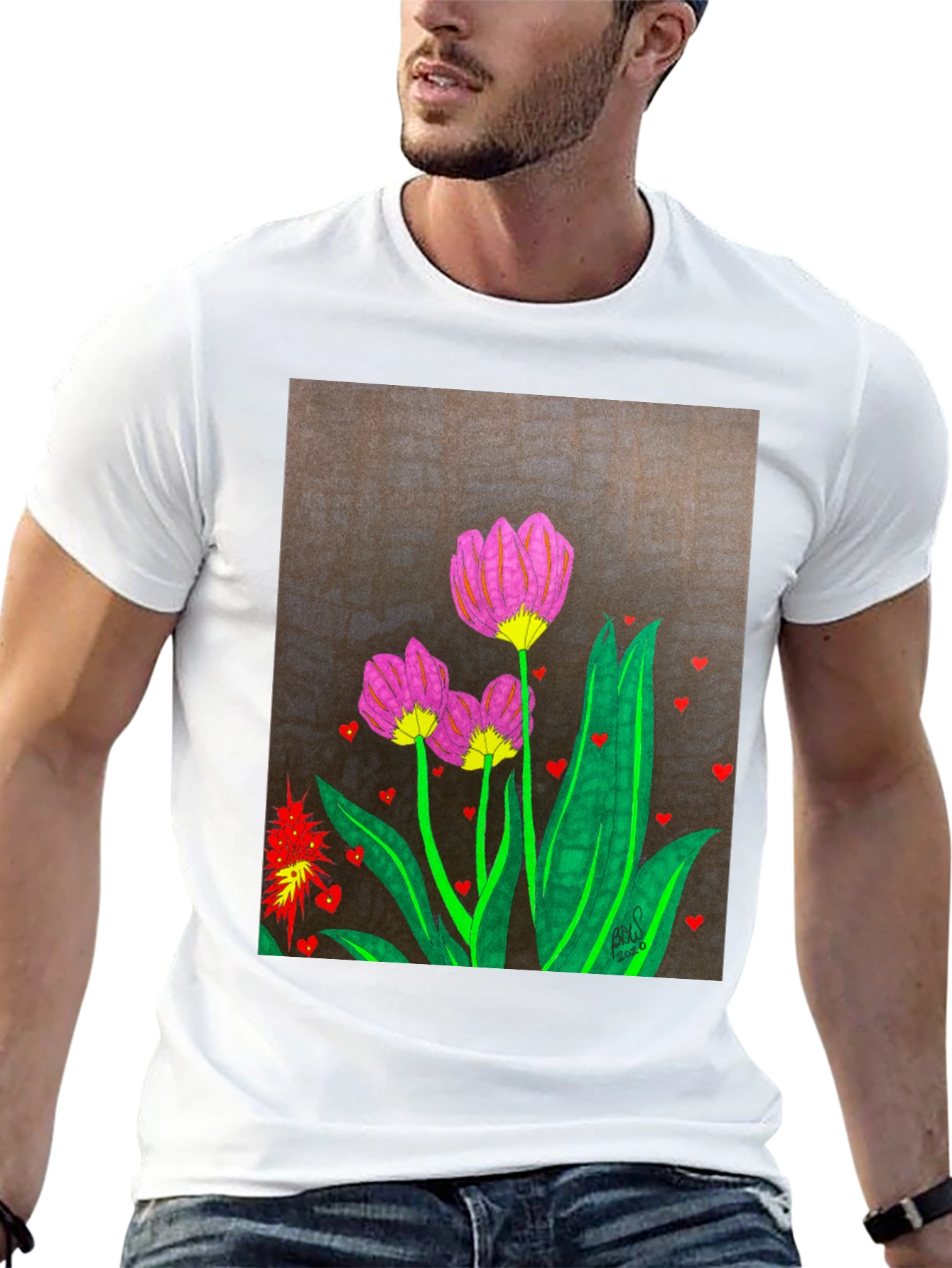 Floral Heart Art Black T-Shirt