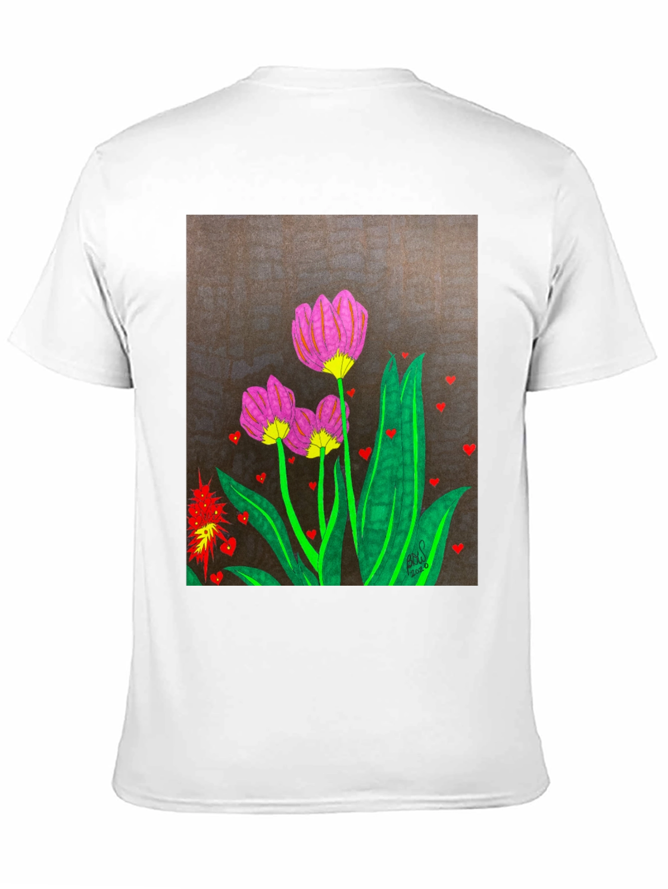 Floral Heart Art Black T-Shirt