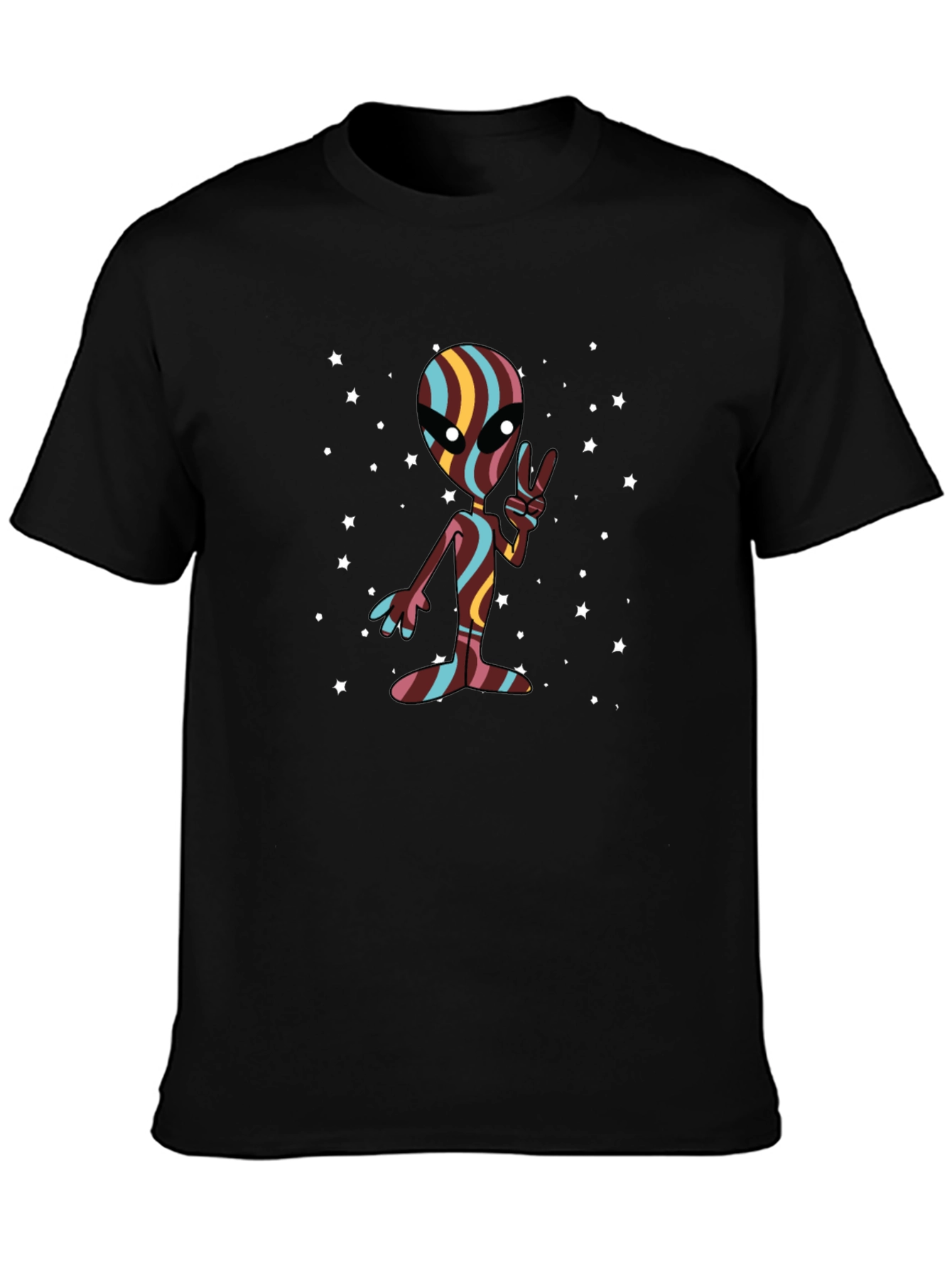 Retro Alien Peace Sign Black T-Shirt