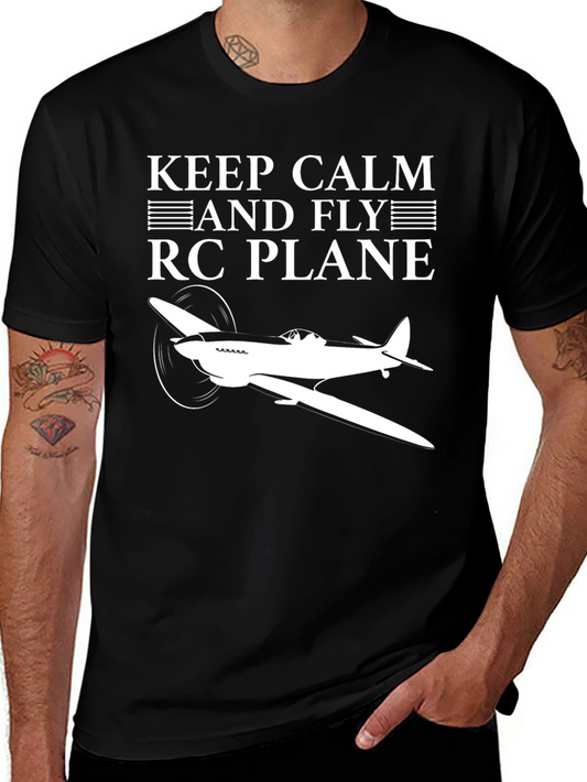 Keep Calm and Fly RC Plane Black T-Shirt