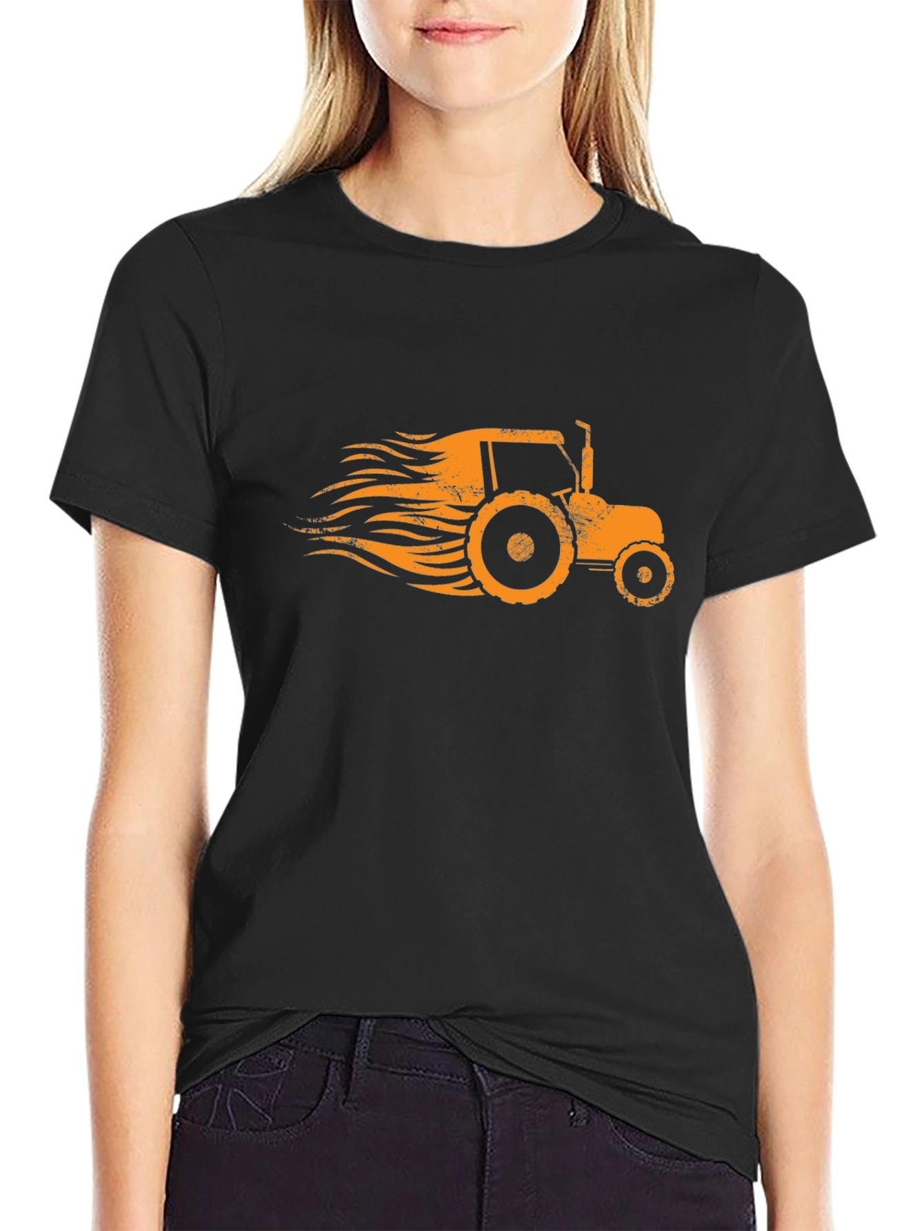Retro Tractor Graphic Tee - Black Cotton Blend