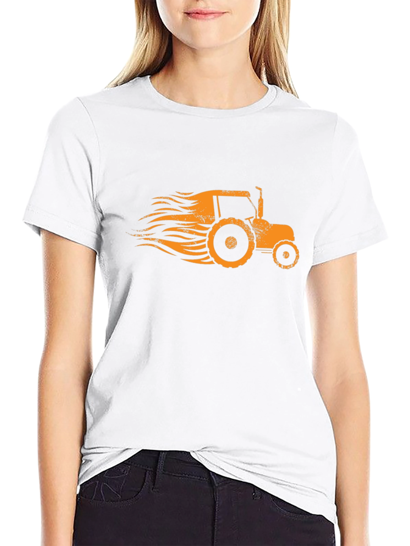 Retro Tractor Graphic Tee - Black Cotton Blend