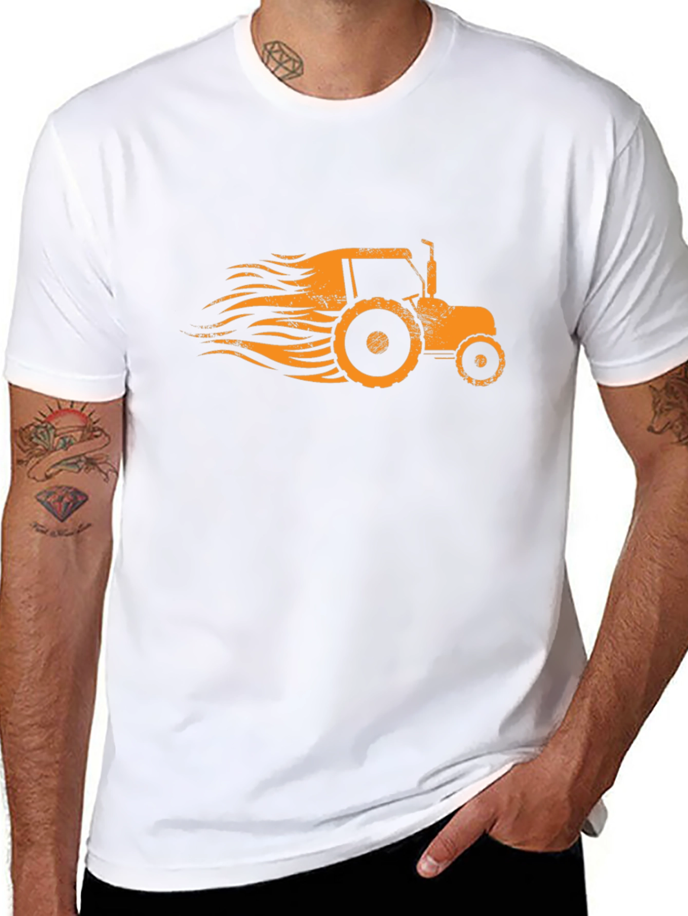 Retro Tractor Graphic Tee - Black Cotton Blend