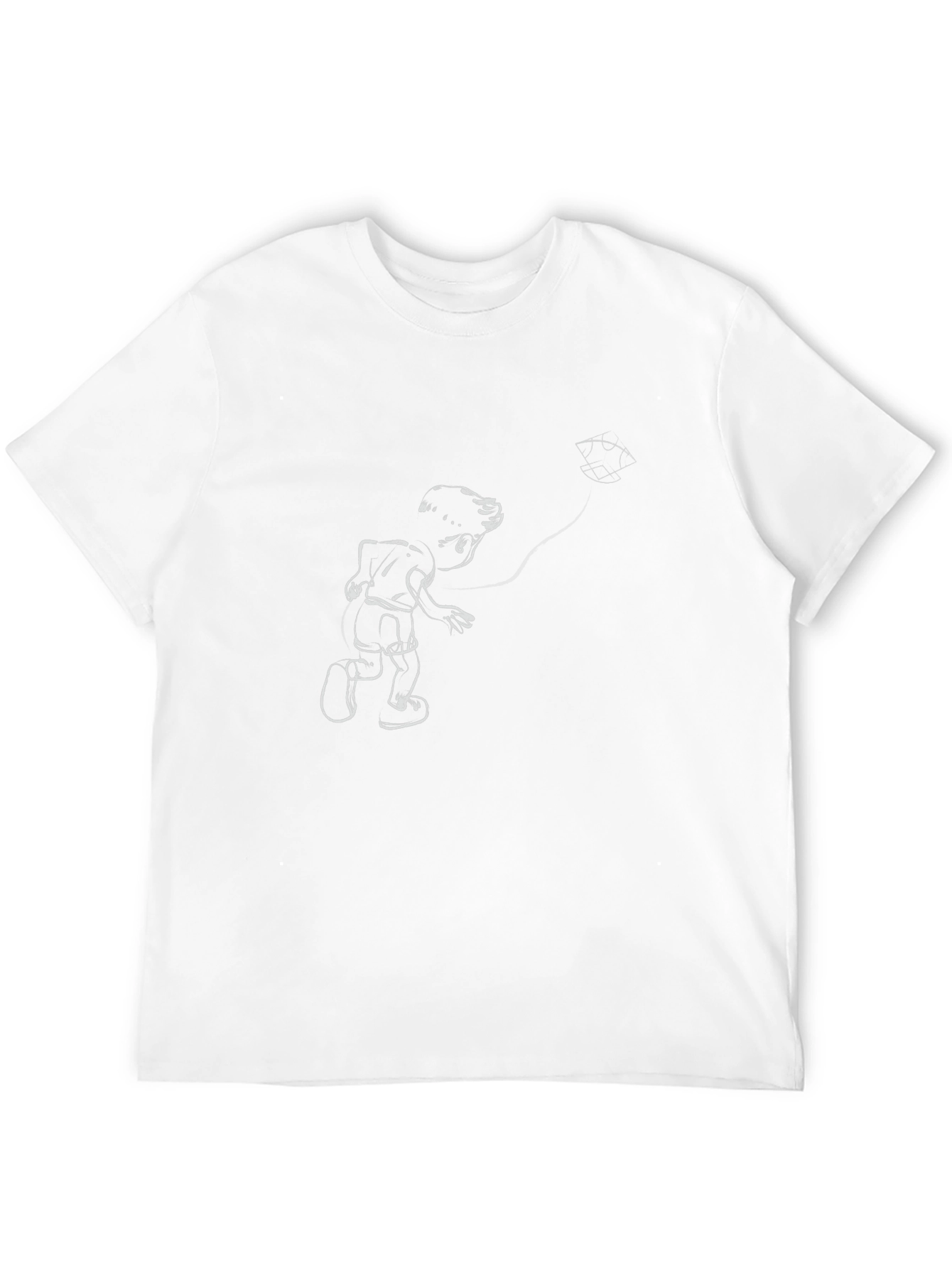 Cartoon Boy Kite Graphic Tee - Classic Black T-Shirt