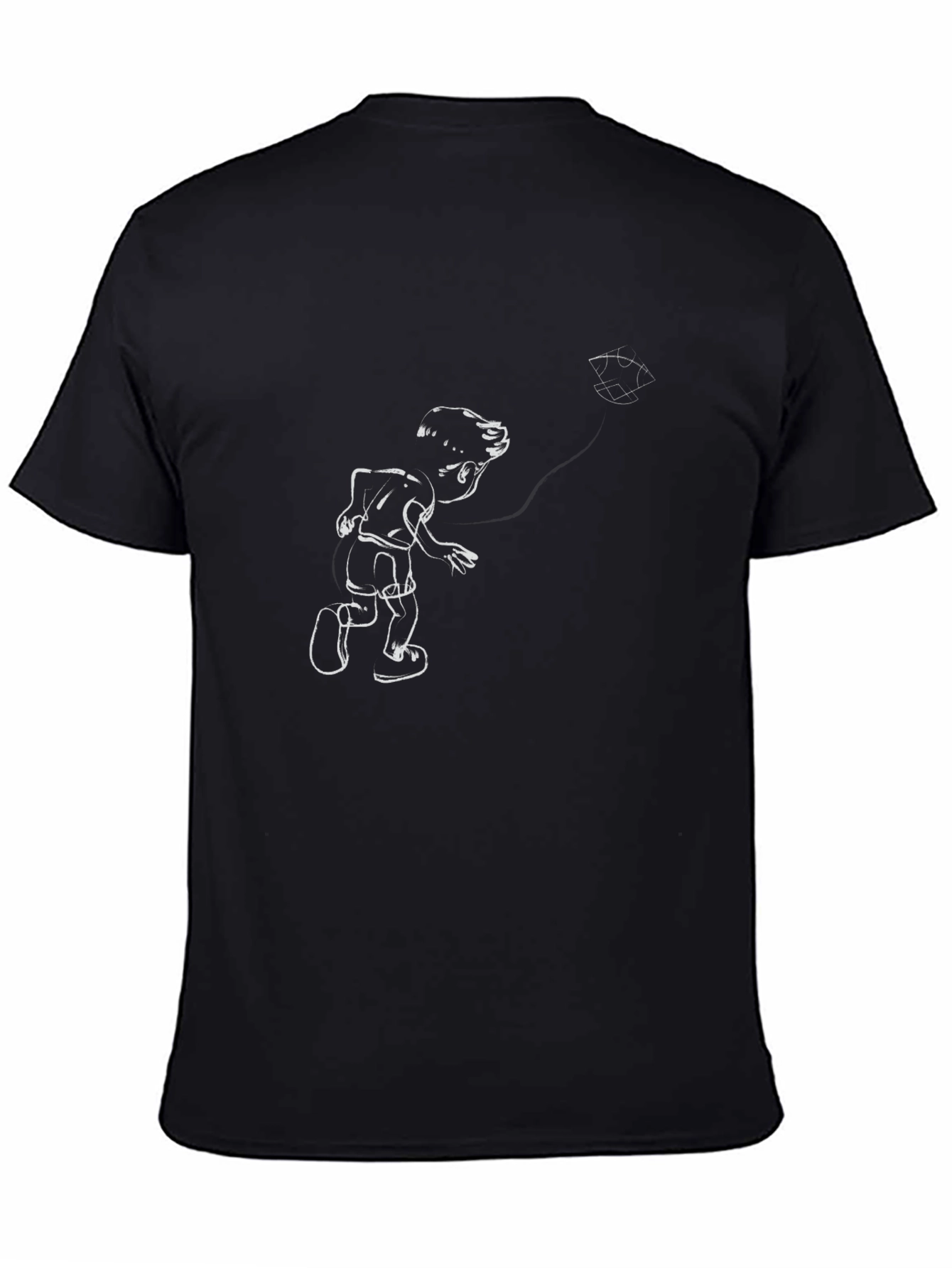 Cartoon Boy Kite Graphic Tee - Classic Black T-Shirt