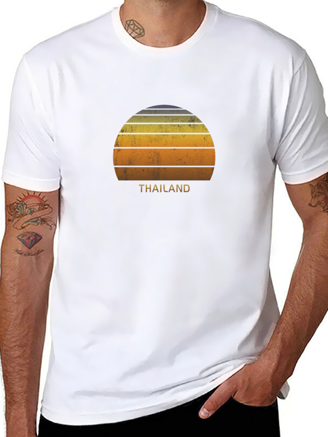 Retro Thailand Sunset Graphic T-Shirt - Black