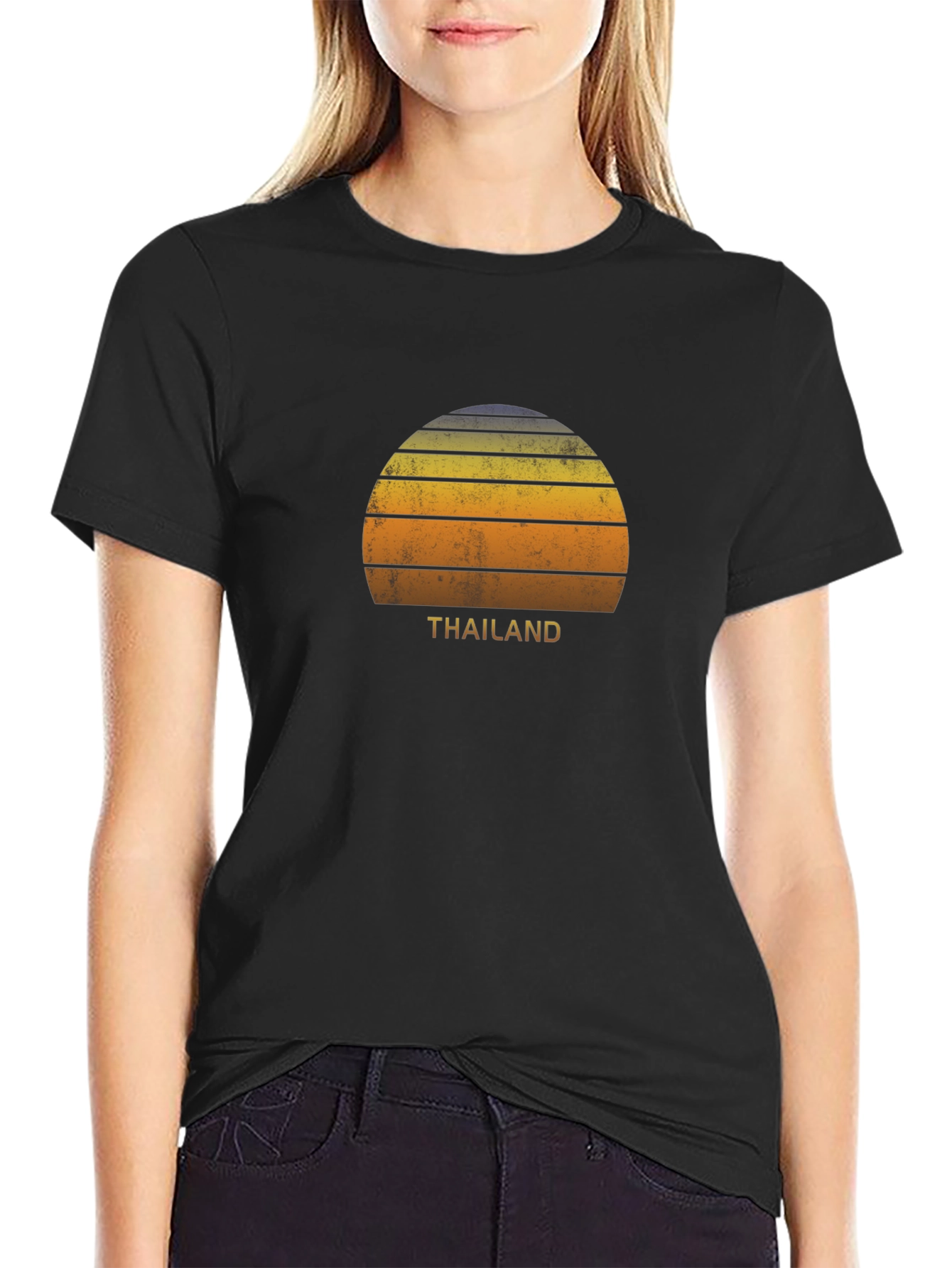 Retro Thailand Sunset Graphic T-Shirt - Black