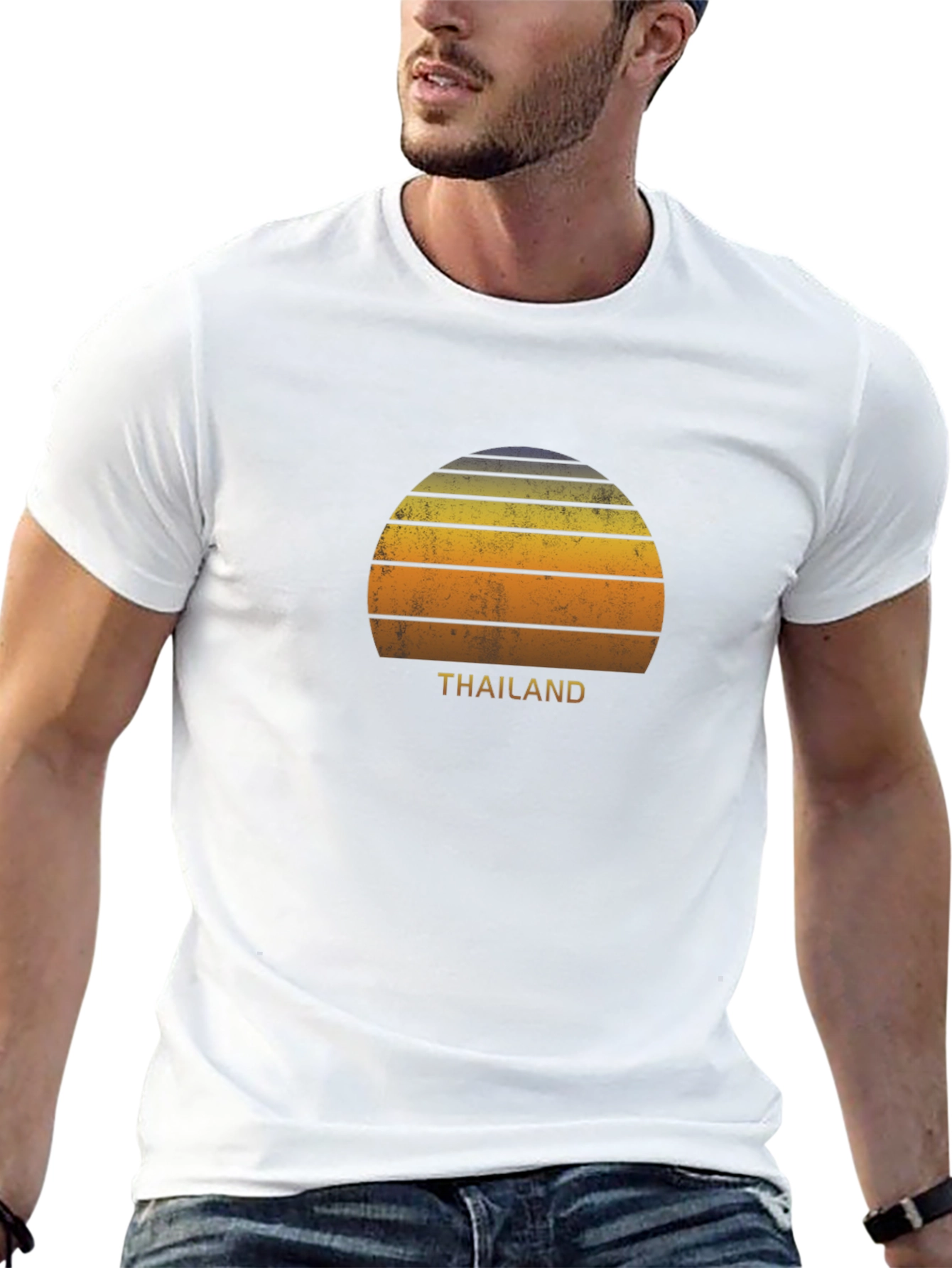 Retro Thailand Sunset Graphic T-Shirt - Black
