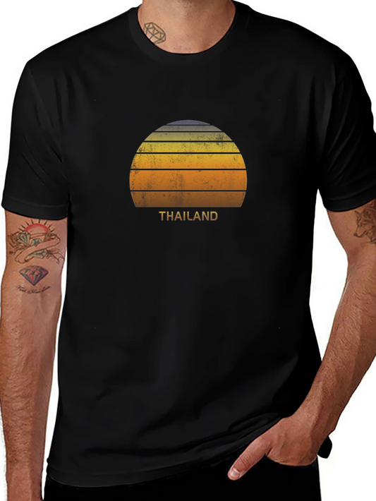 Retro Thailand Sunset Graphic T-Shirt - Black