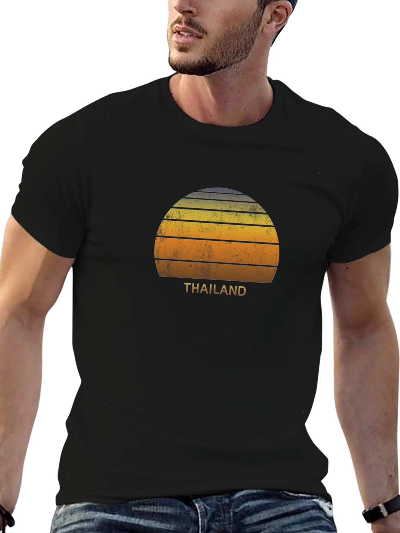 Retro Thailand Sunset Graphic T-Shirt - Black