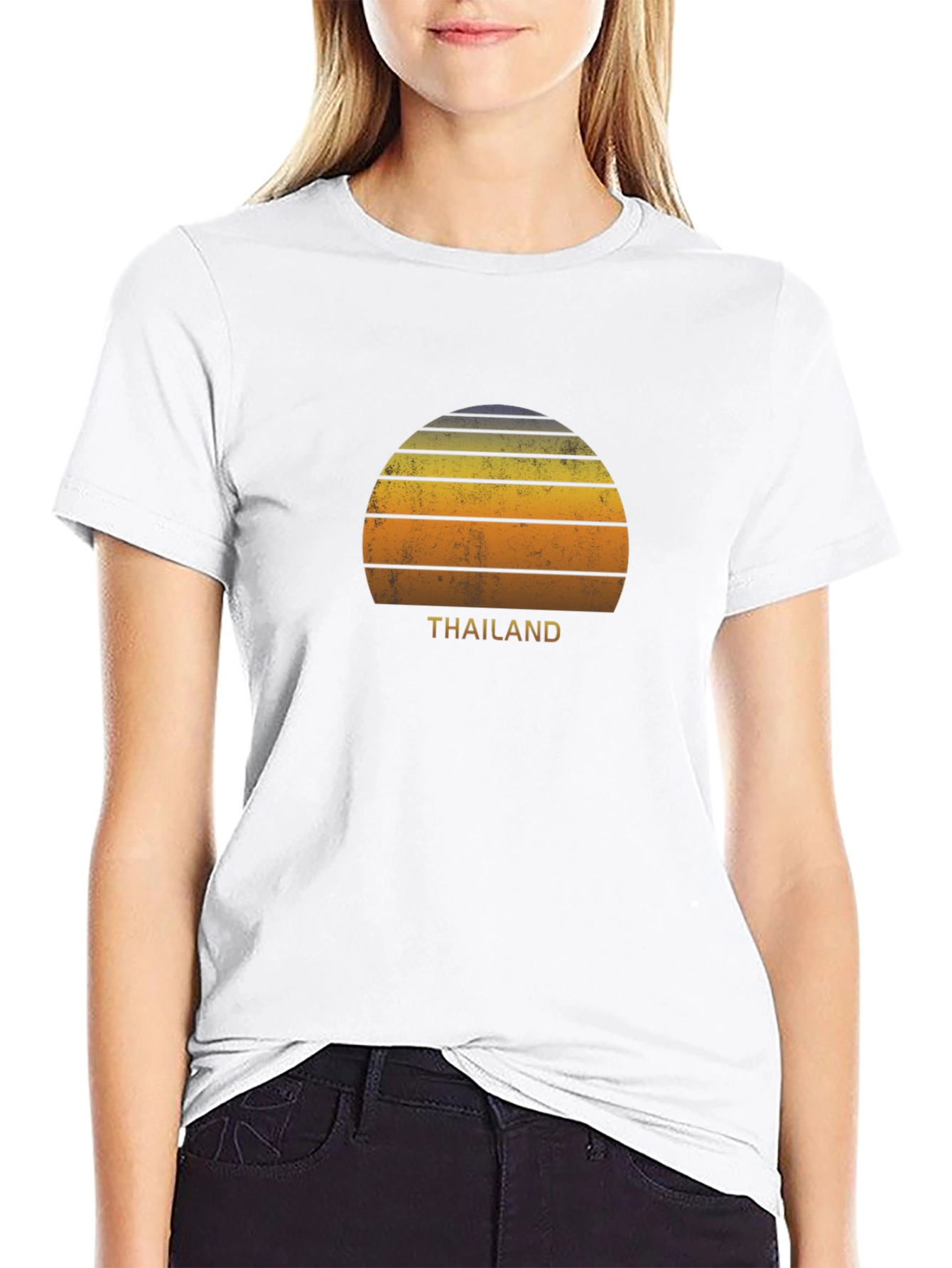 Retro Thailand Sunset Graphic T-Shirt - Black