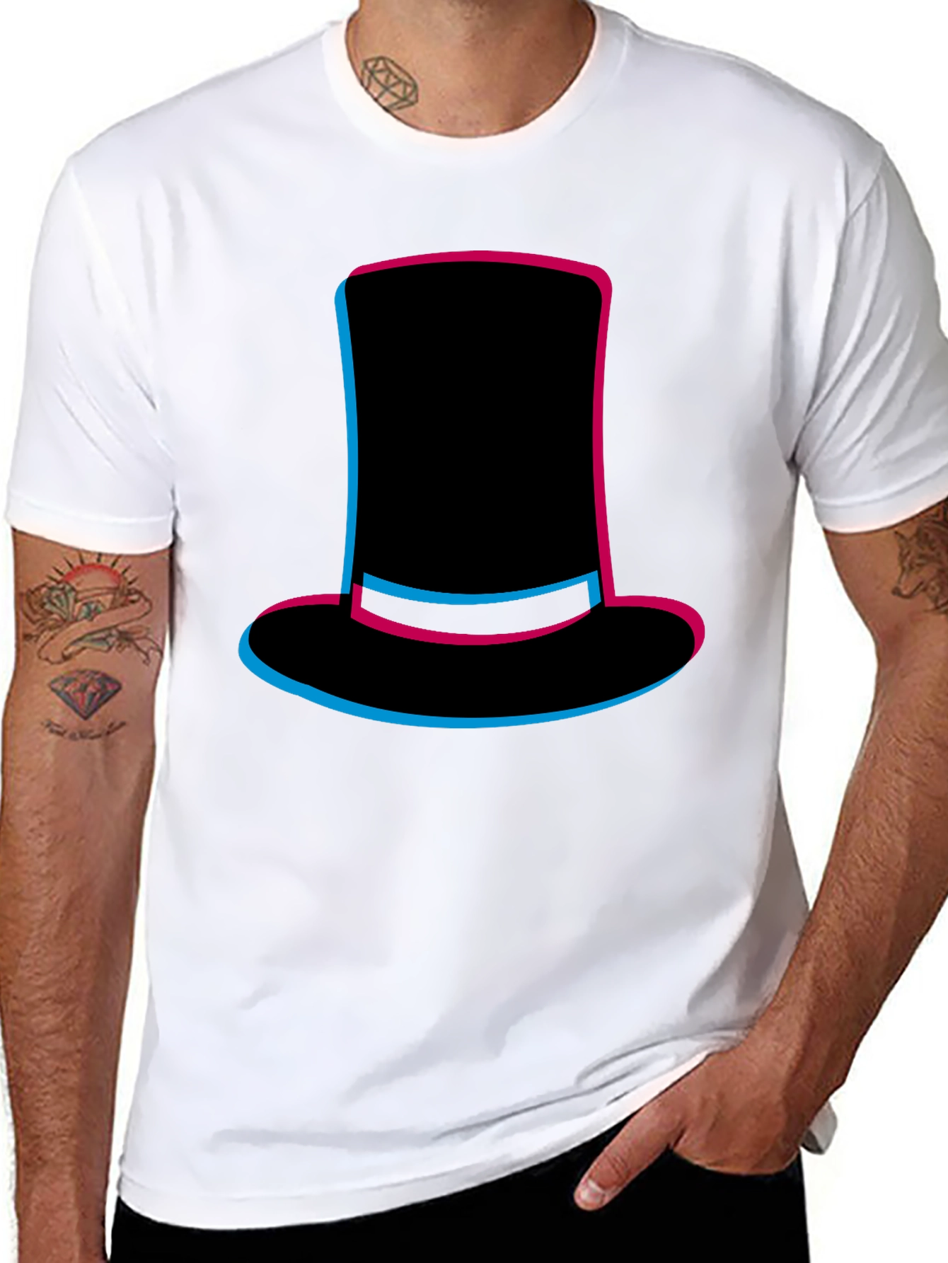 Top Hat Graphic Tee - Stylish Mens Black T-Shirt