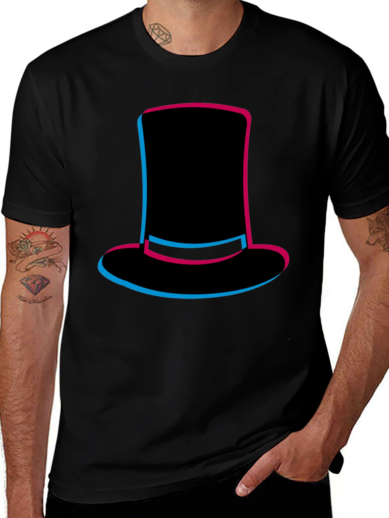 Top Hat Graphic Tee - Stylish Mens Black T-Shirt