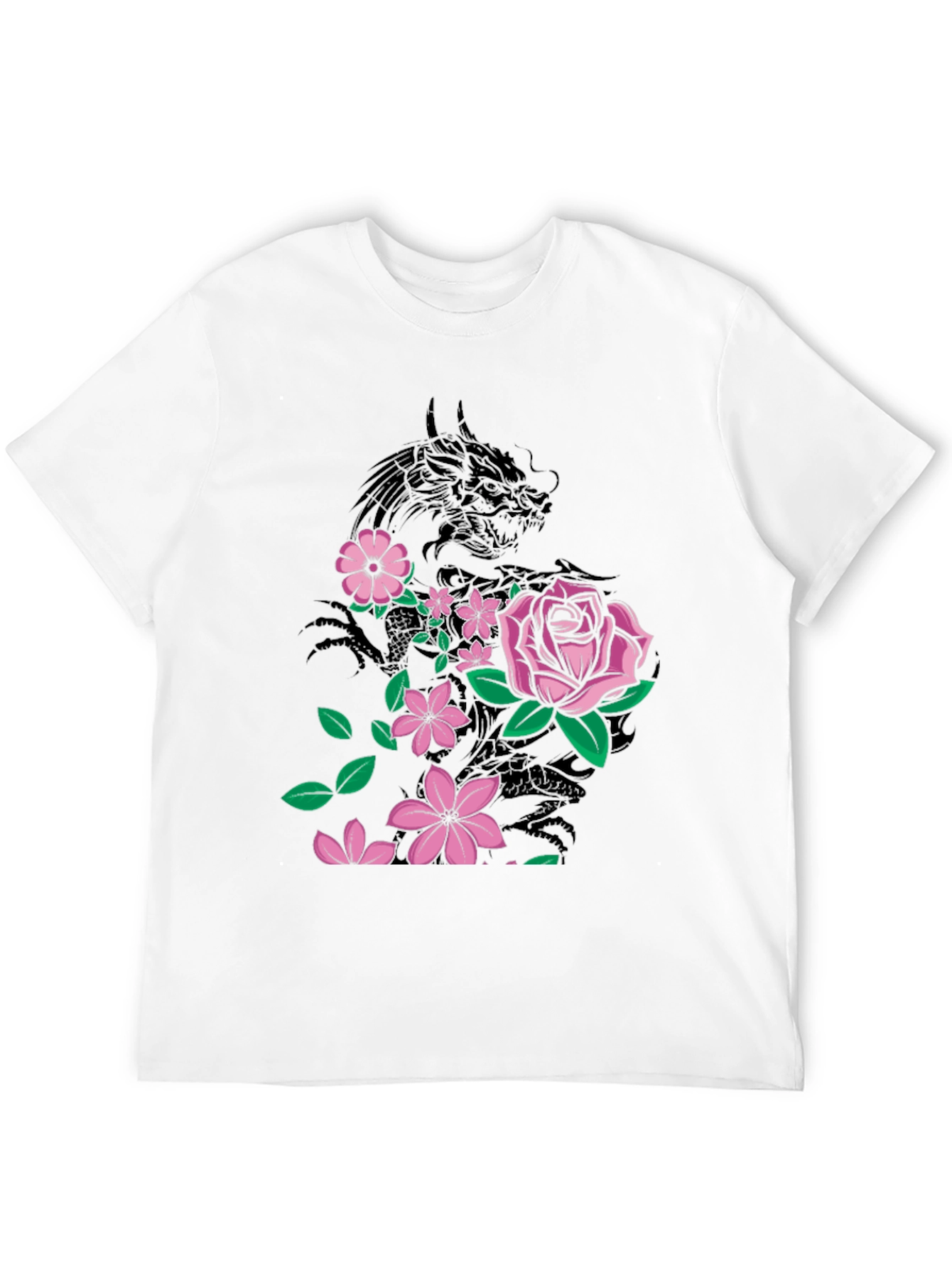 Dragon & Flowers Graphic T-Shirt - Black