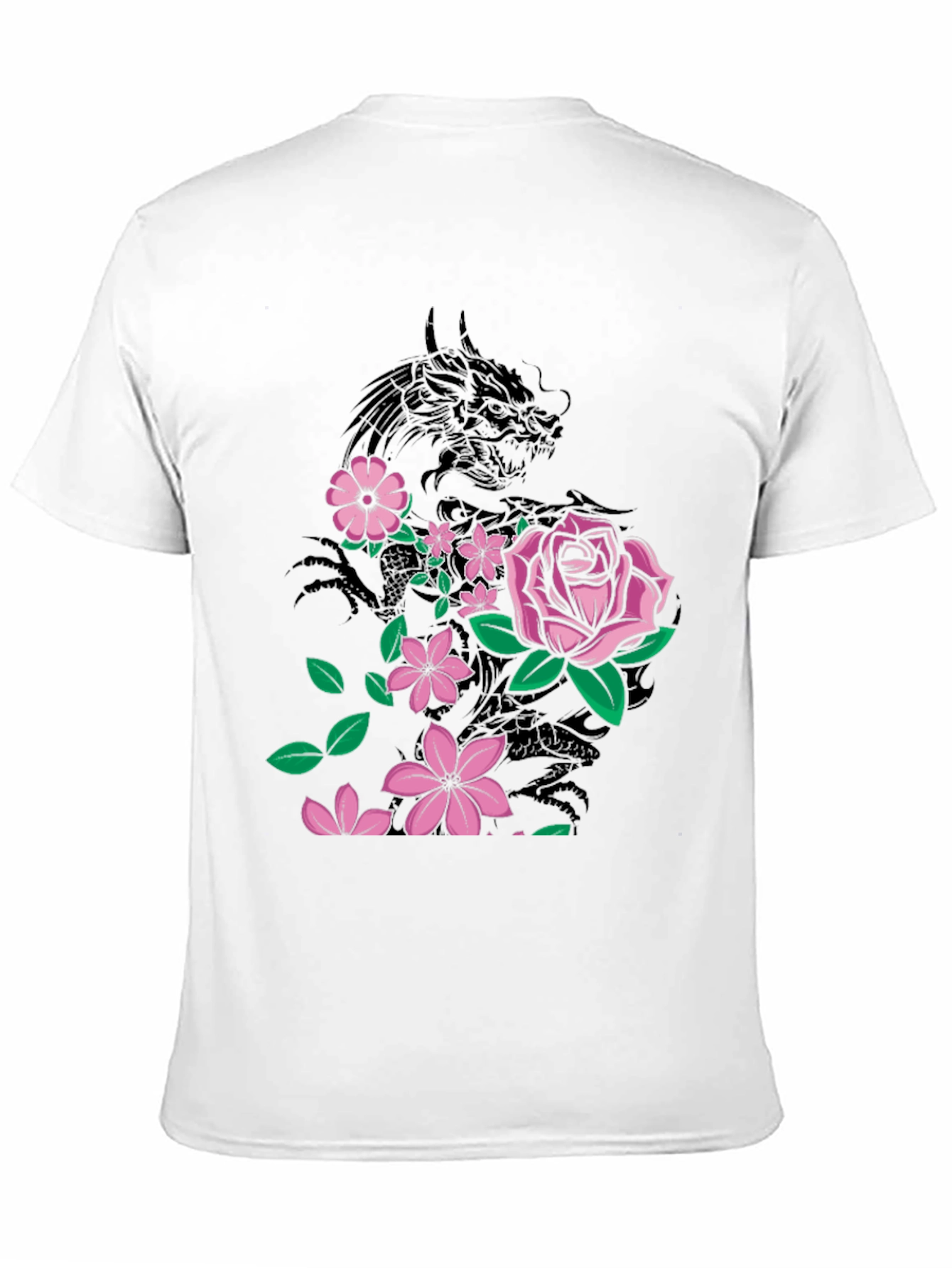 Dragon & Flowers Graphic T-Shirt - Black