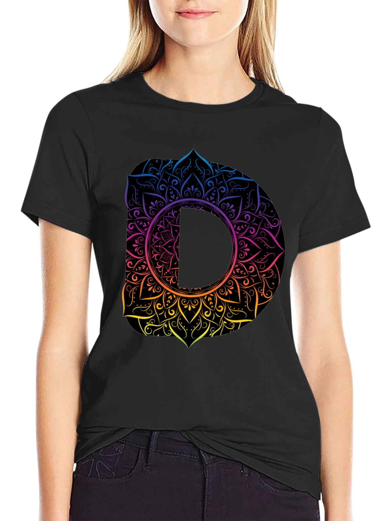 Mandala D Initial Tee - Stylish Graphic T-Shirt