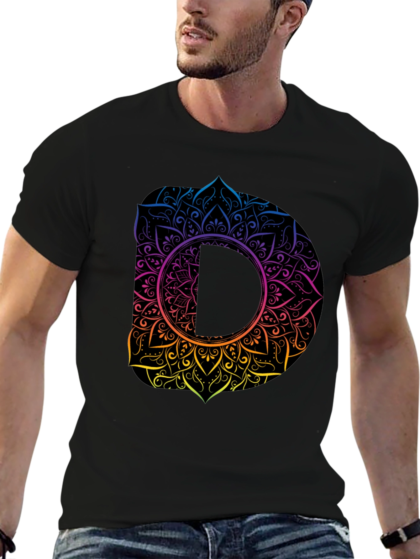 Mandala D Initial Tee - Stylish Graphic T-Shirt