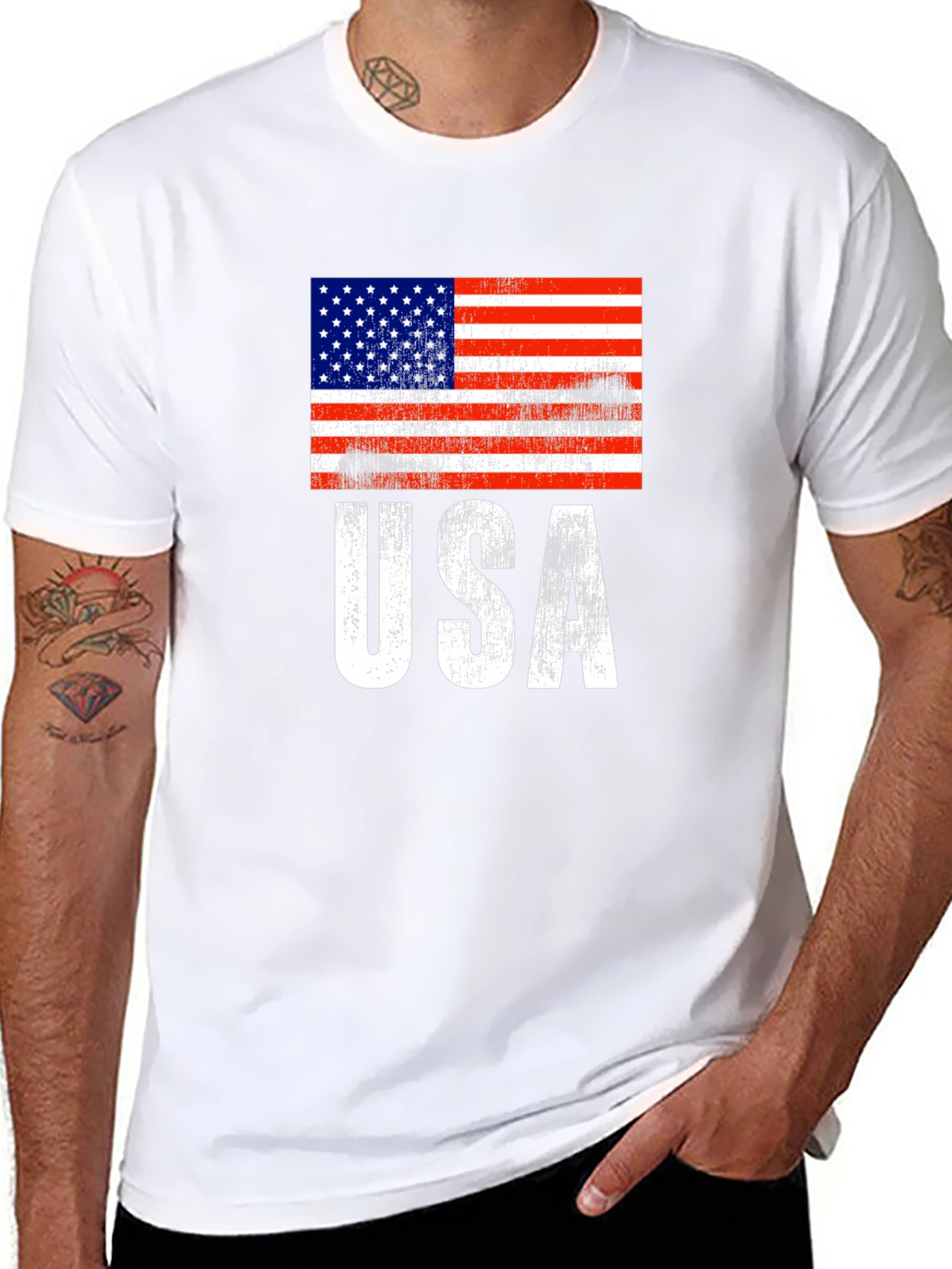 USA Flag Graphic Print Tee - Patriotic Apparel