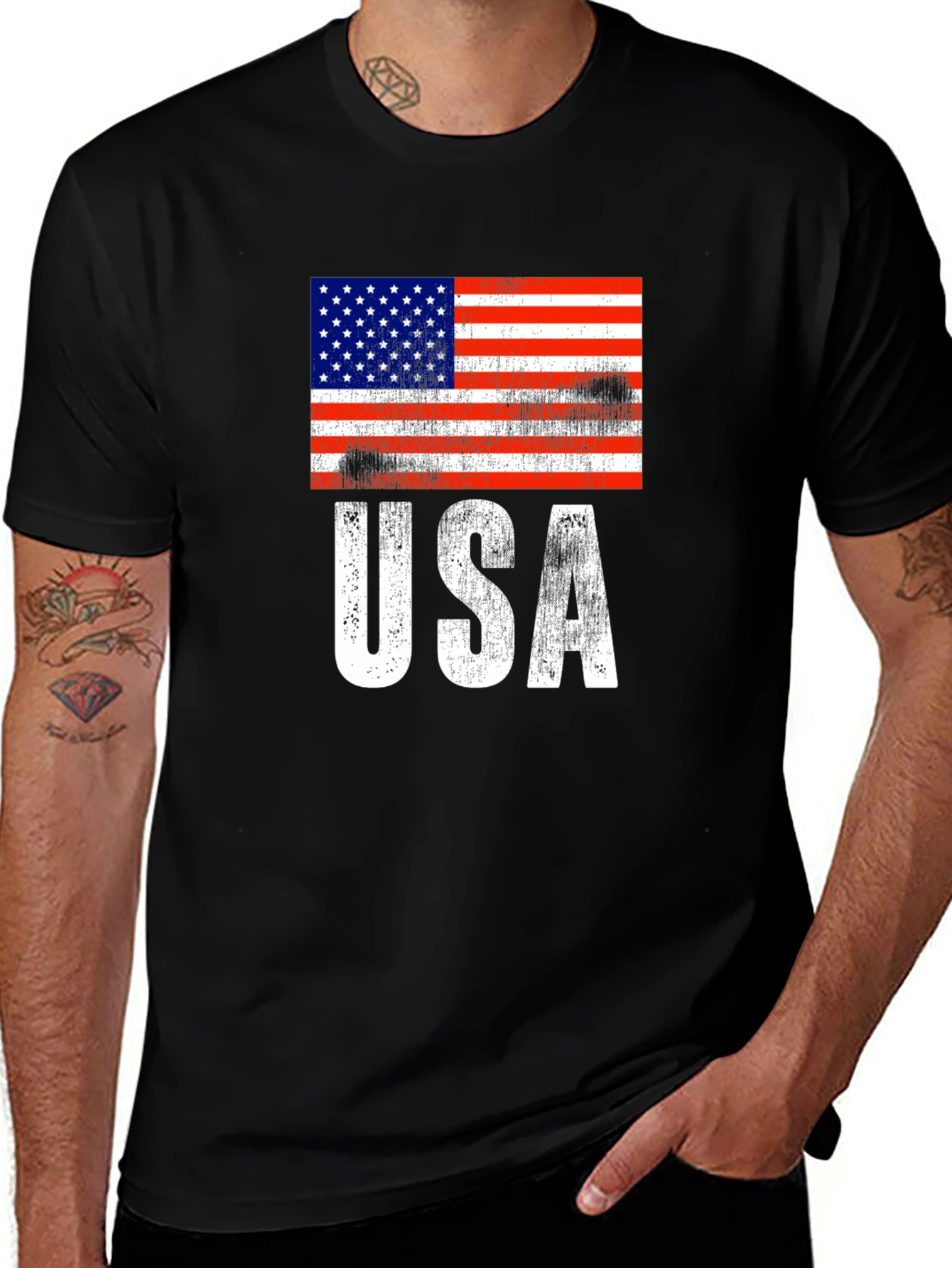 USA Flag Graphic Print Tee - Patriotic Apparel