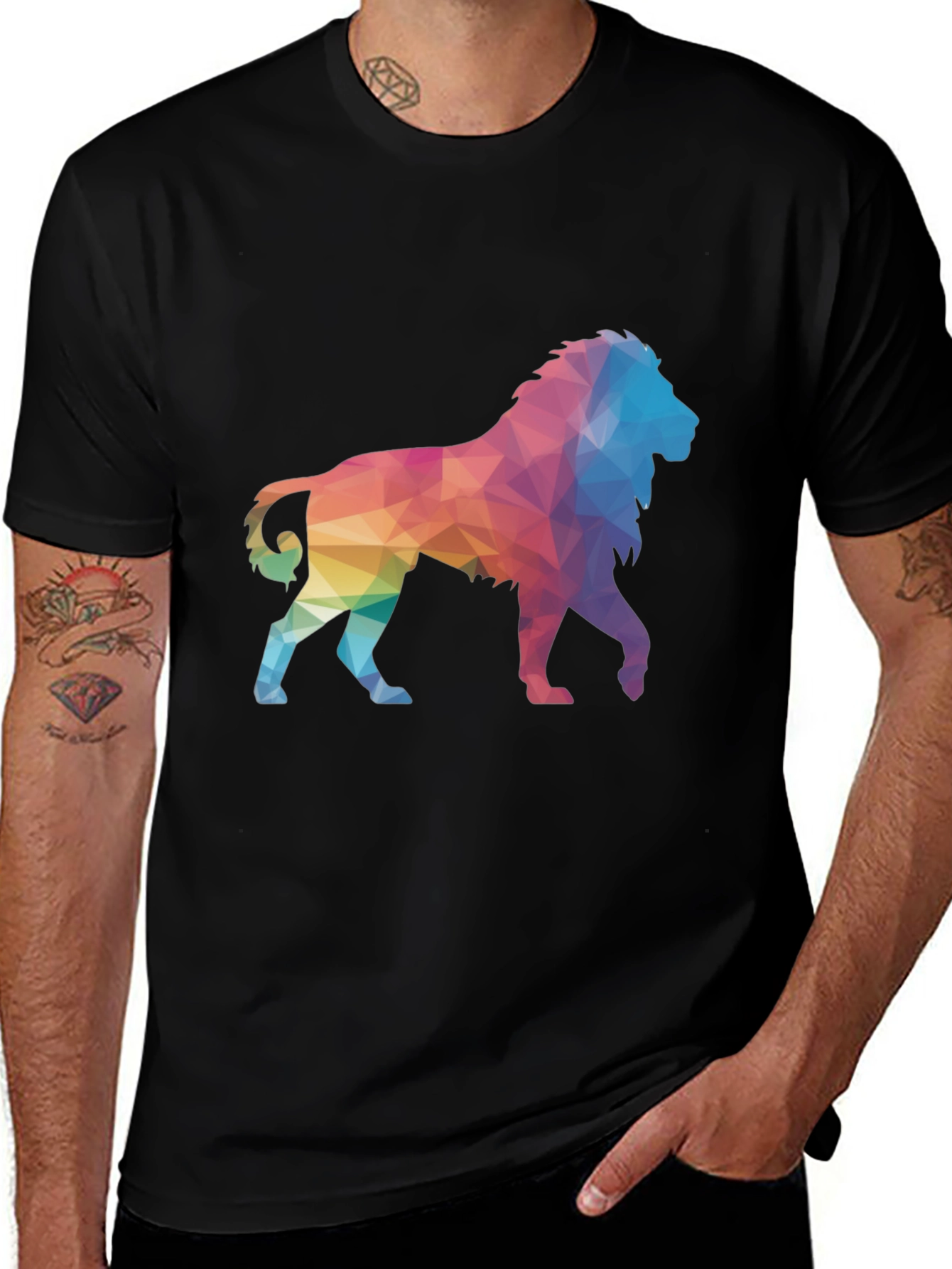 Geometric Lion Graphic Tee - Black
