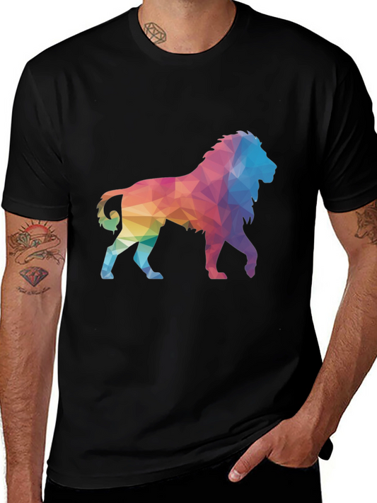 Geometric Lion Graphic Tee - Black