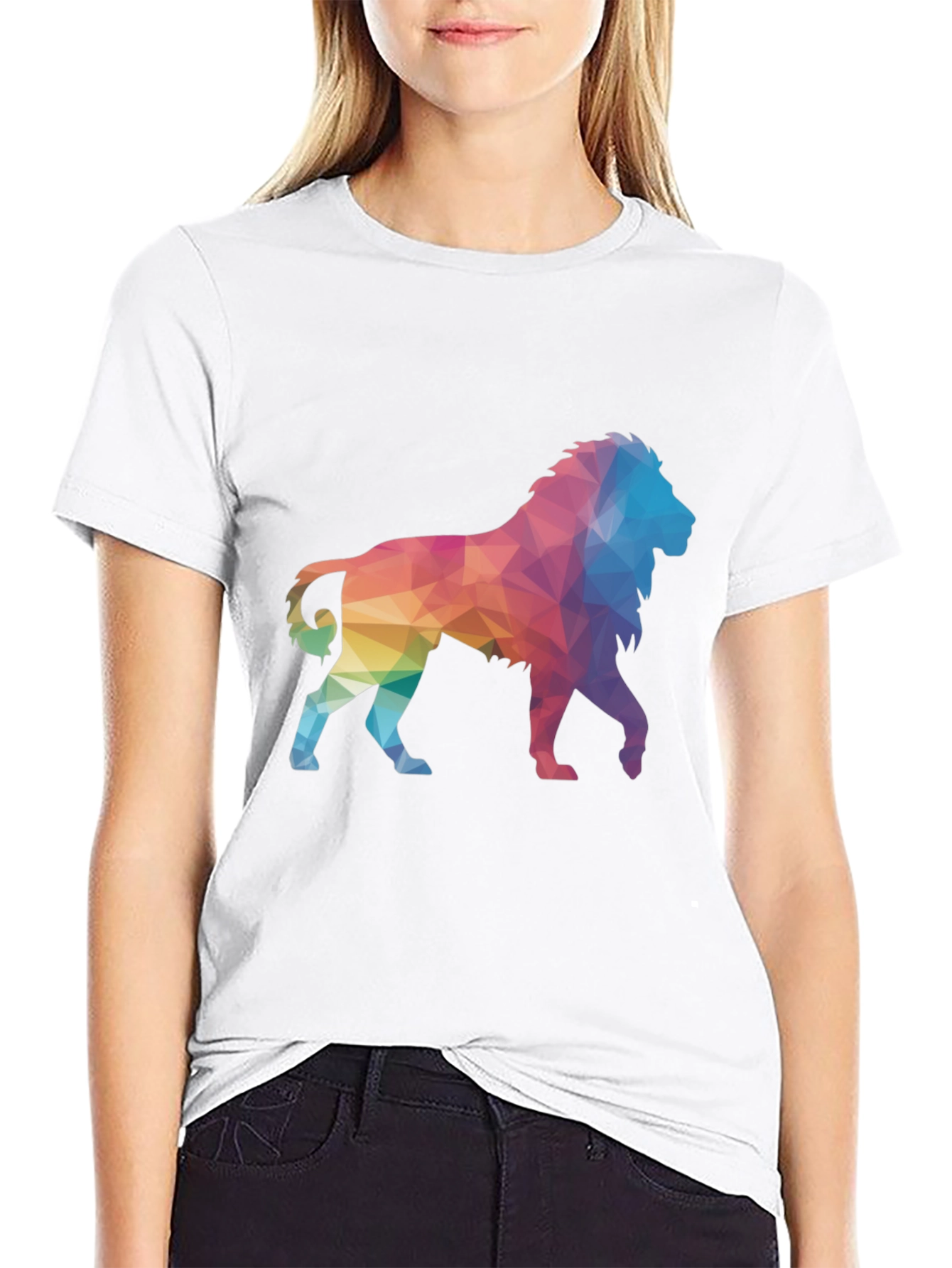Geometric Lion Graphic Tee - Black