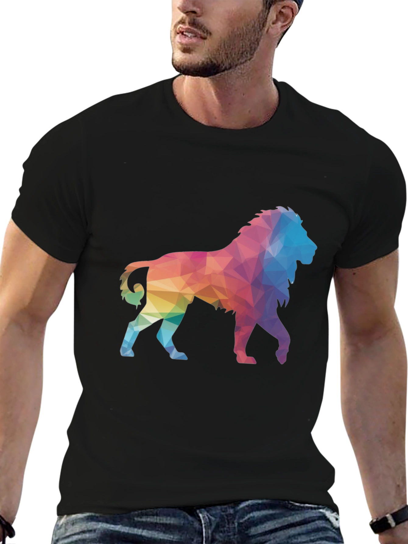 Geometric Lion Graphic Tee - Black