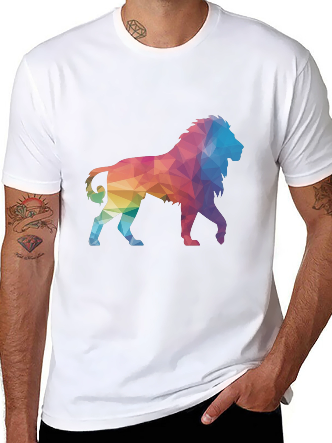Geometric Lion Graphic Tee - Black